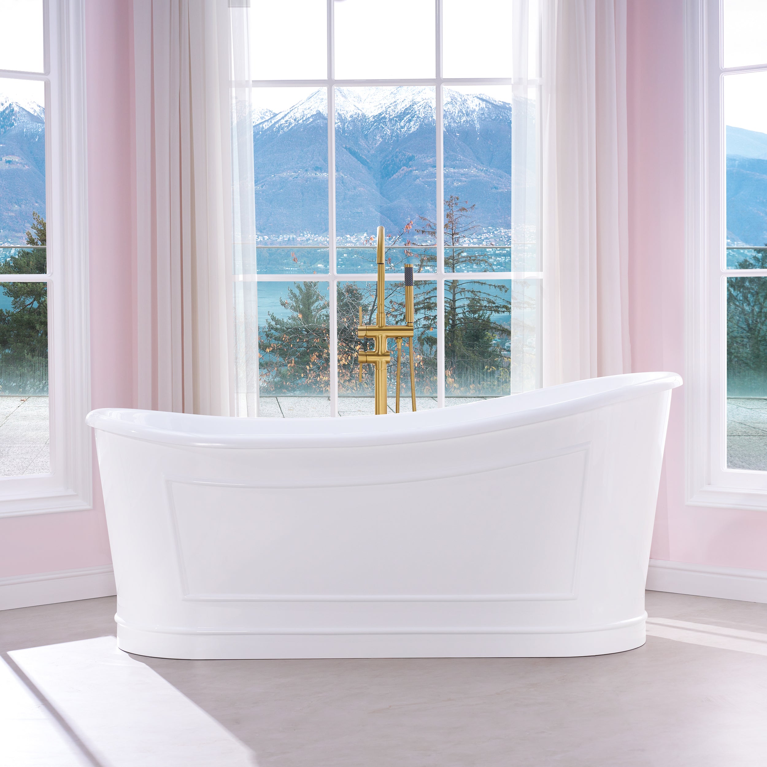 66" Glossy White Acrylic Freestanding Bathtub with Integrated Slotted Overflow