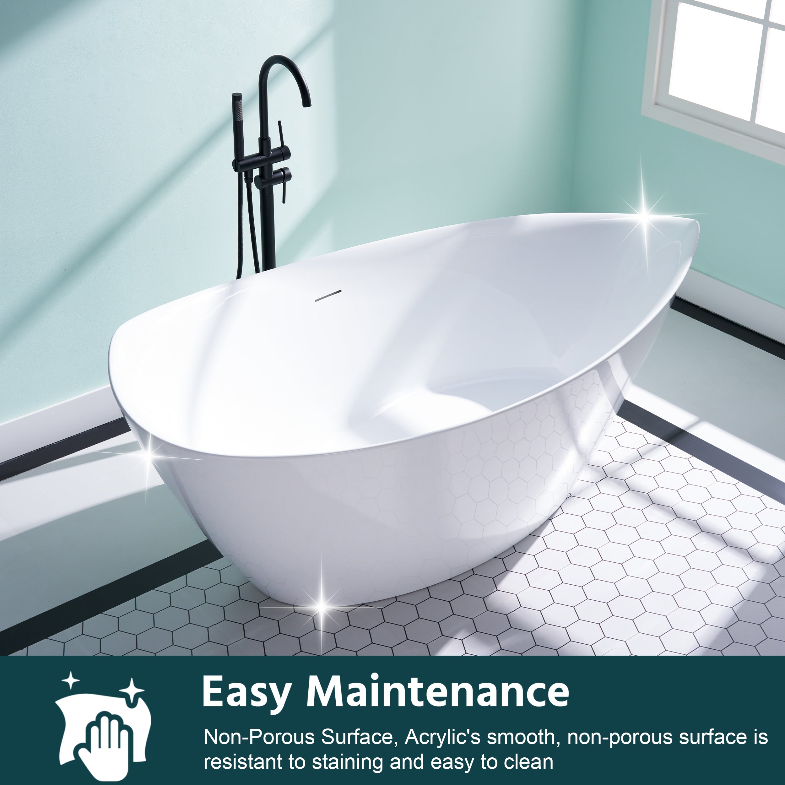 70" Freestanding Glossy White Acrylic Bathtub with Overflow and Drain