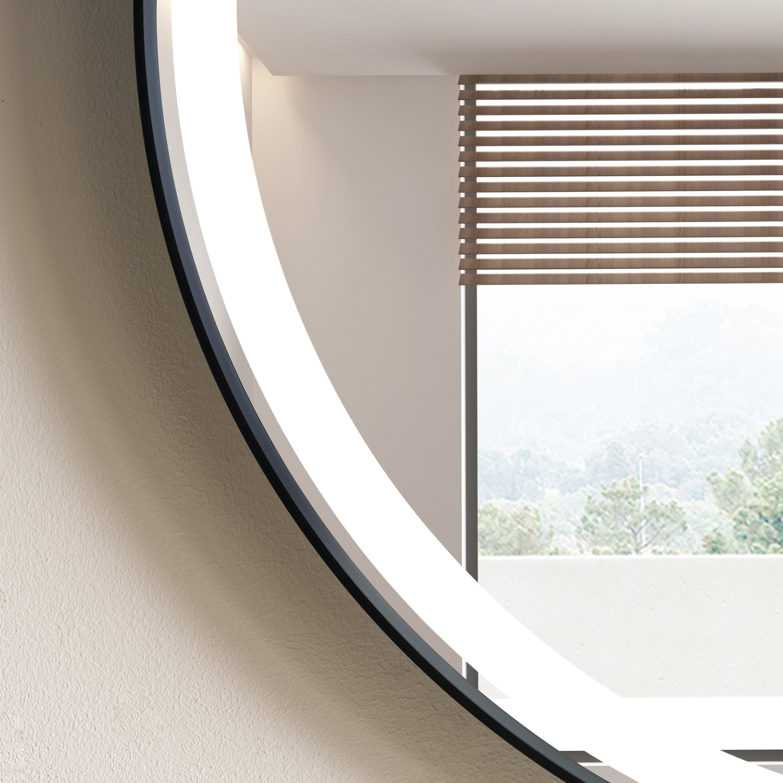 28 in. W x 28 in. H Framed Round LED Light Bathroom Vanity Mirror in Matte Black