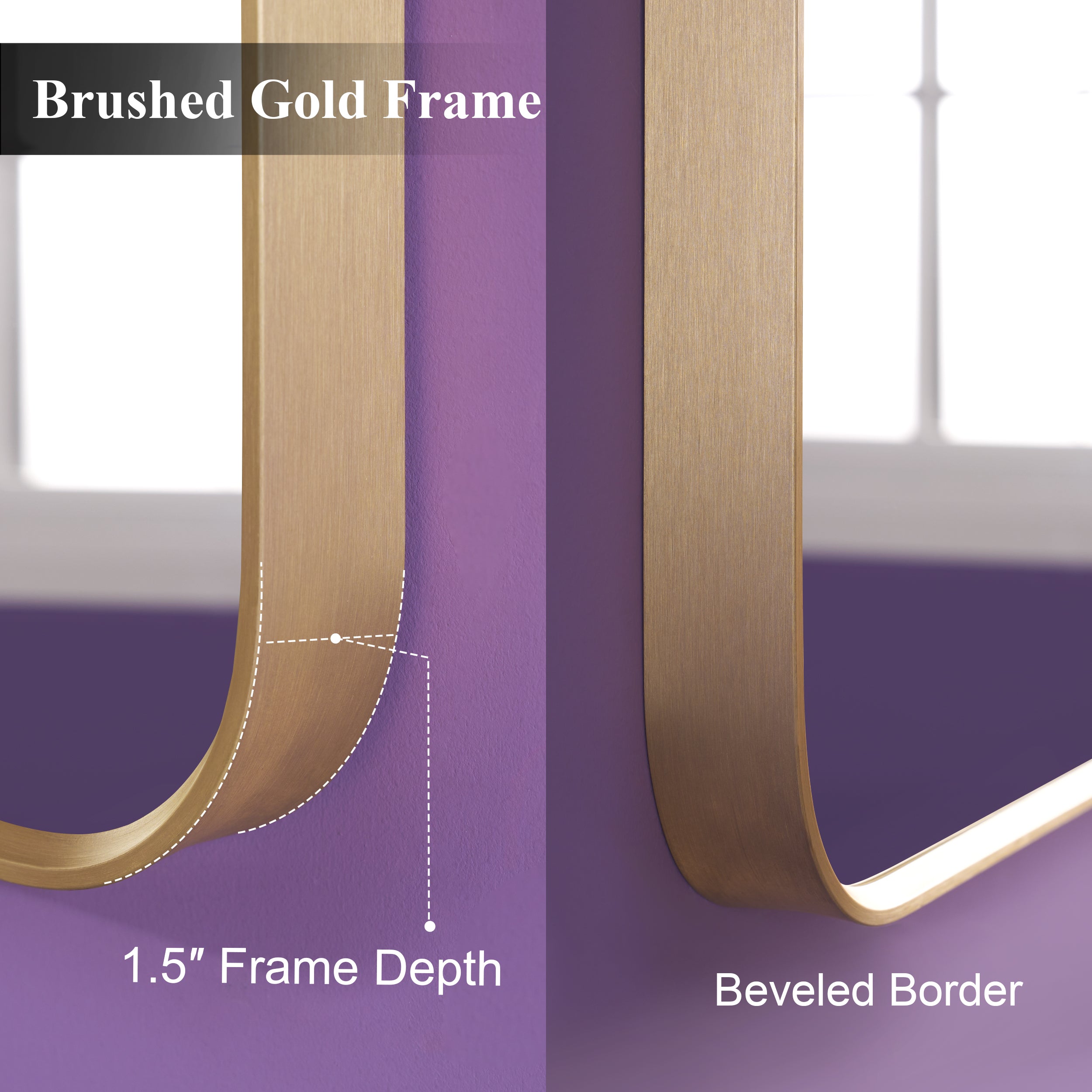 24-in W x 36-in H Rectangular Framed Bathroom Vanity Mirror in Brushed Gold