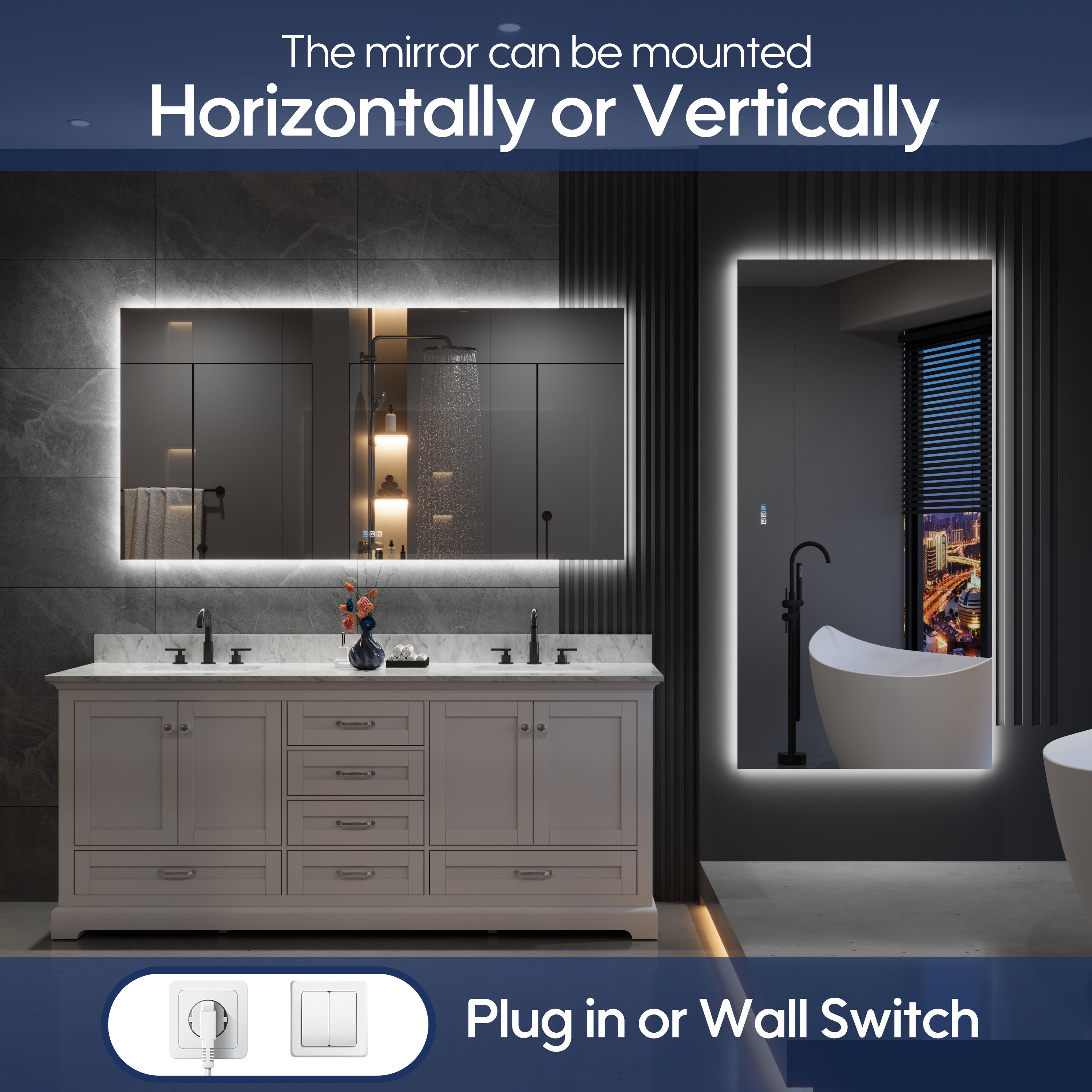72 in. W x 36 in. H Rectangular Frameless Anti-Fog LED Light Dimmable Bathroom Vanity Mirror in Aluminum