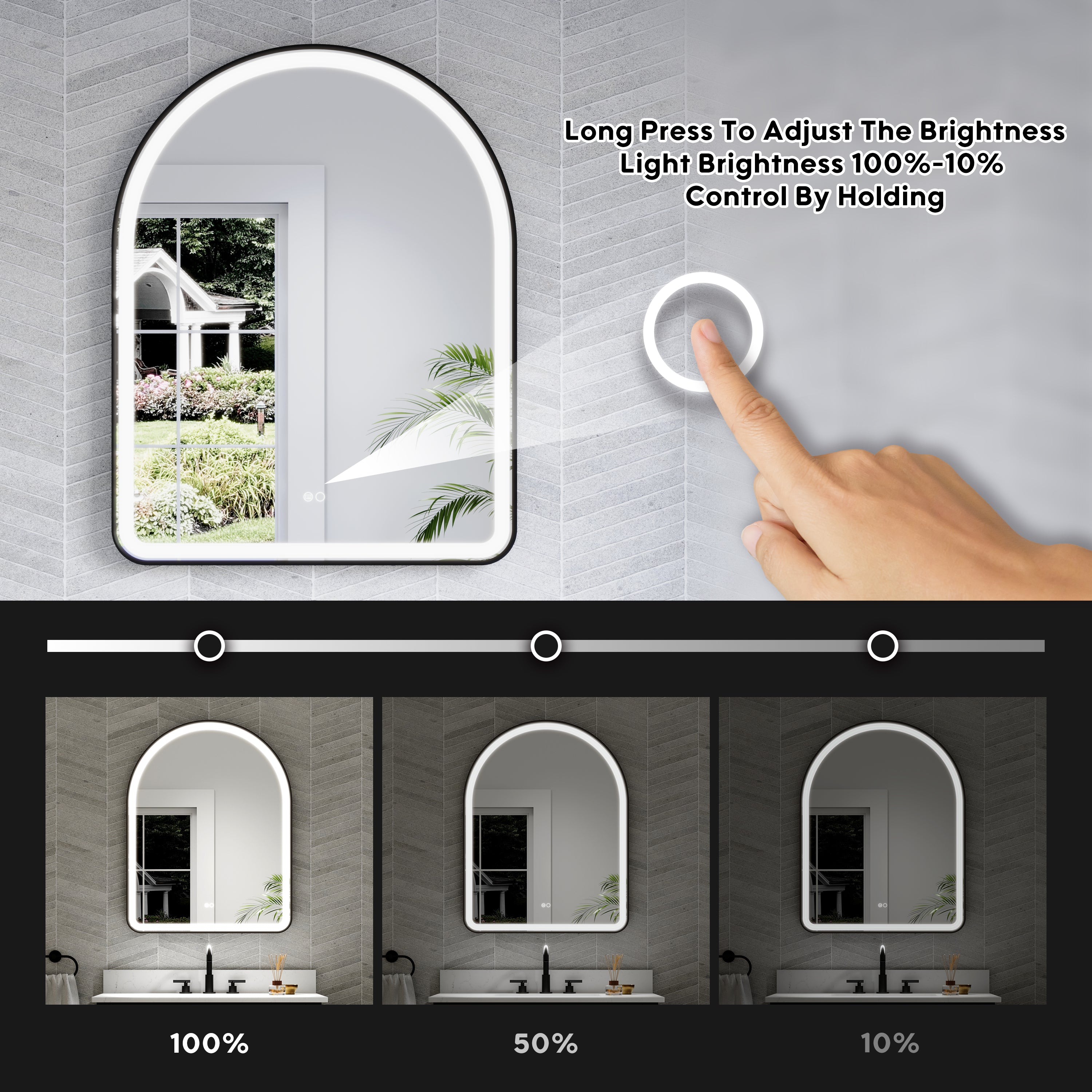 28 in. W x 36 in. H Arched Black Framed LED Light Bathroom Vanity Mirror