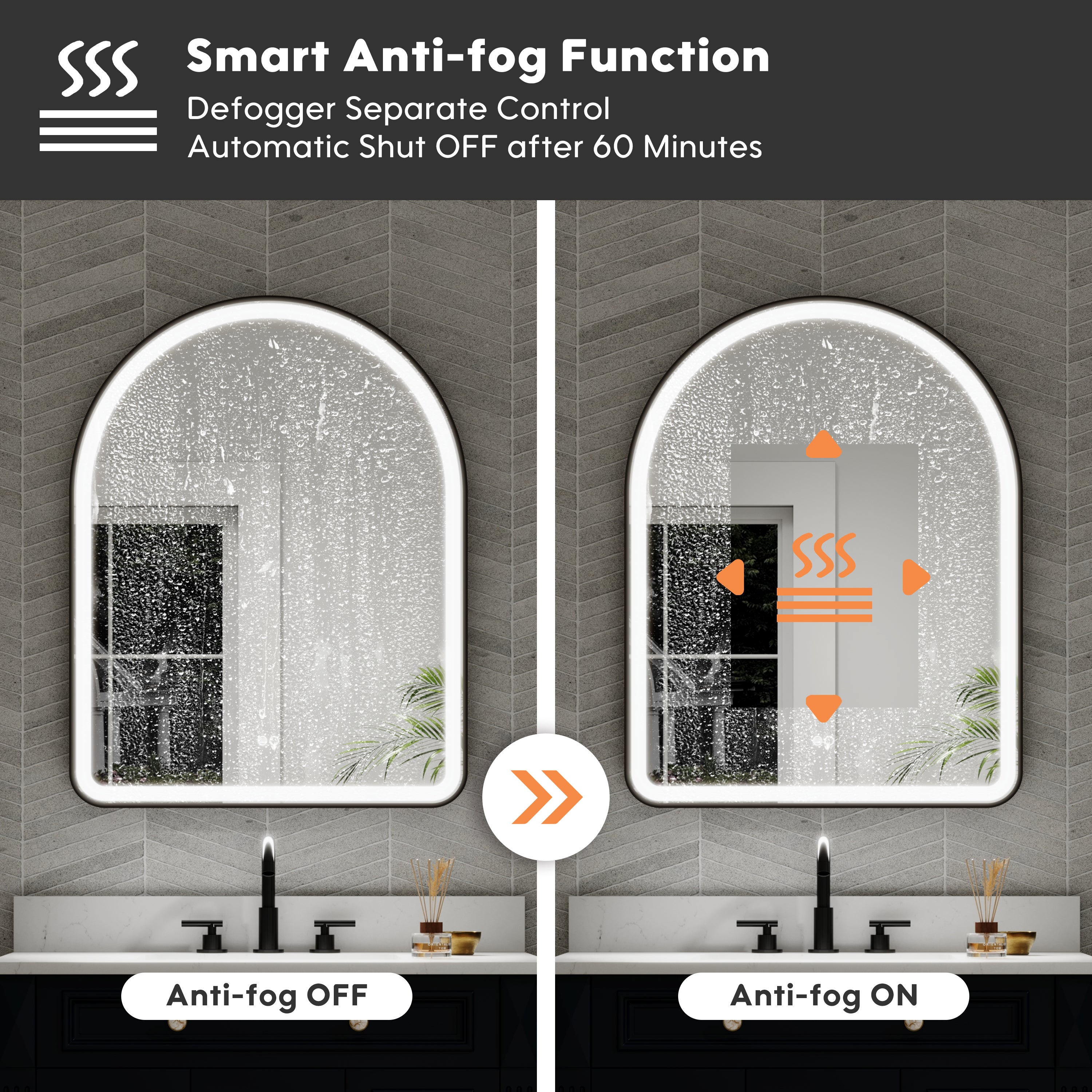 28 in. W x 36 in. H Arched Black Framed LED Light Bathroom Vanity Mirror