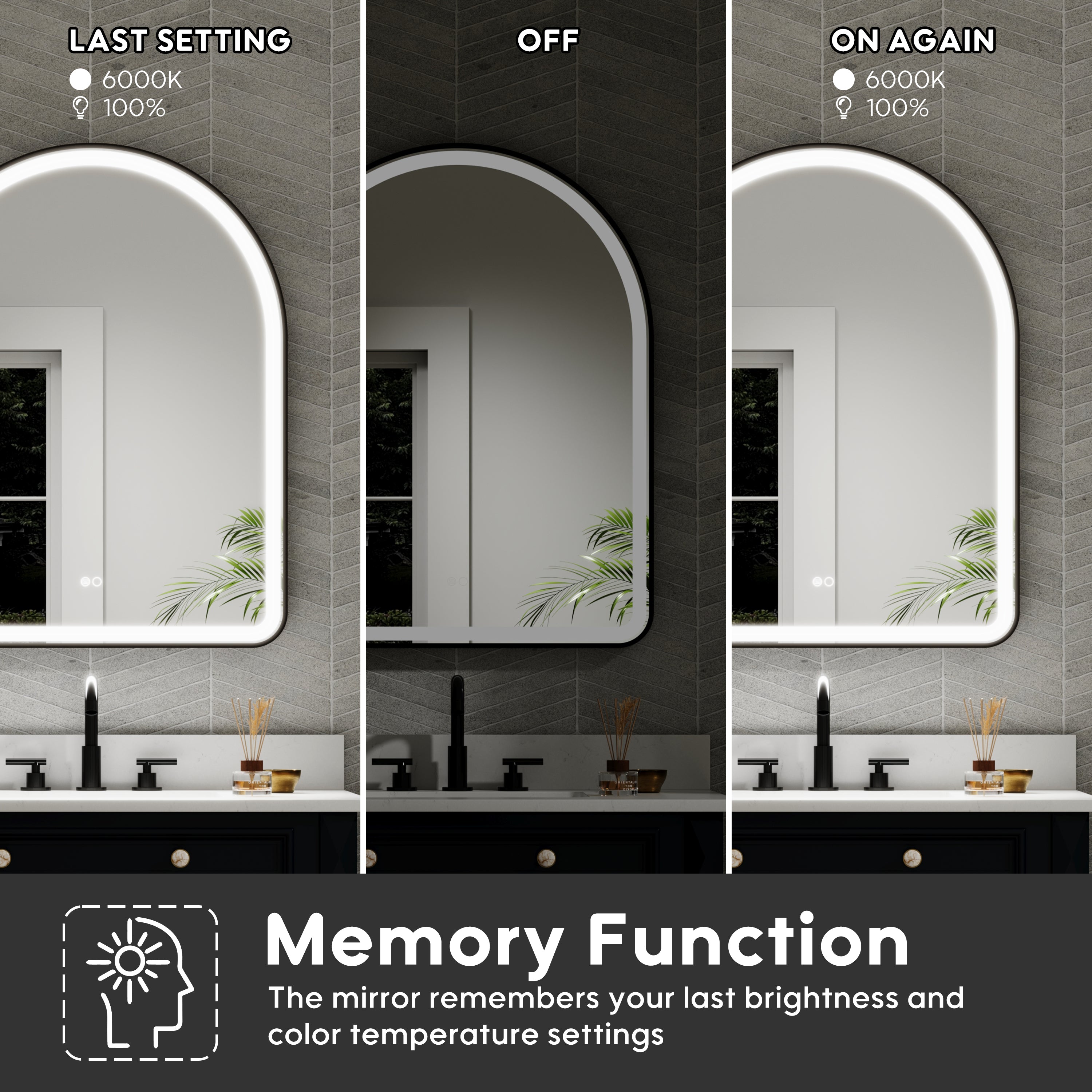 28 in. W x 36 in. H Arched Black Framed LED Light Bathroom Vanity Mirror