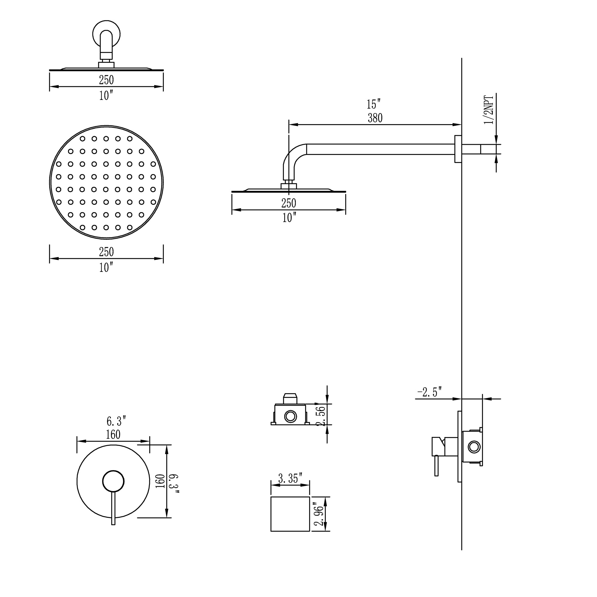 10 inch Wall Mounted Round Shower Head Concealed Valve Built-In Shower System