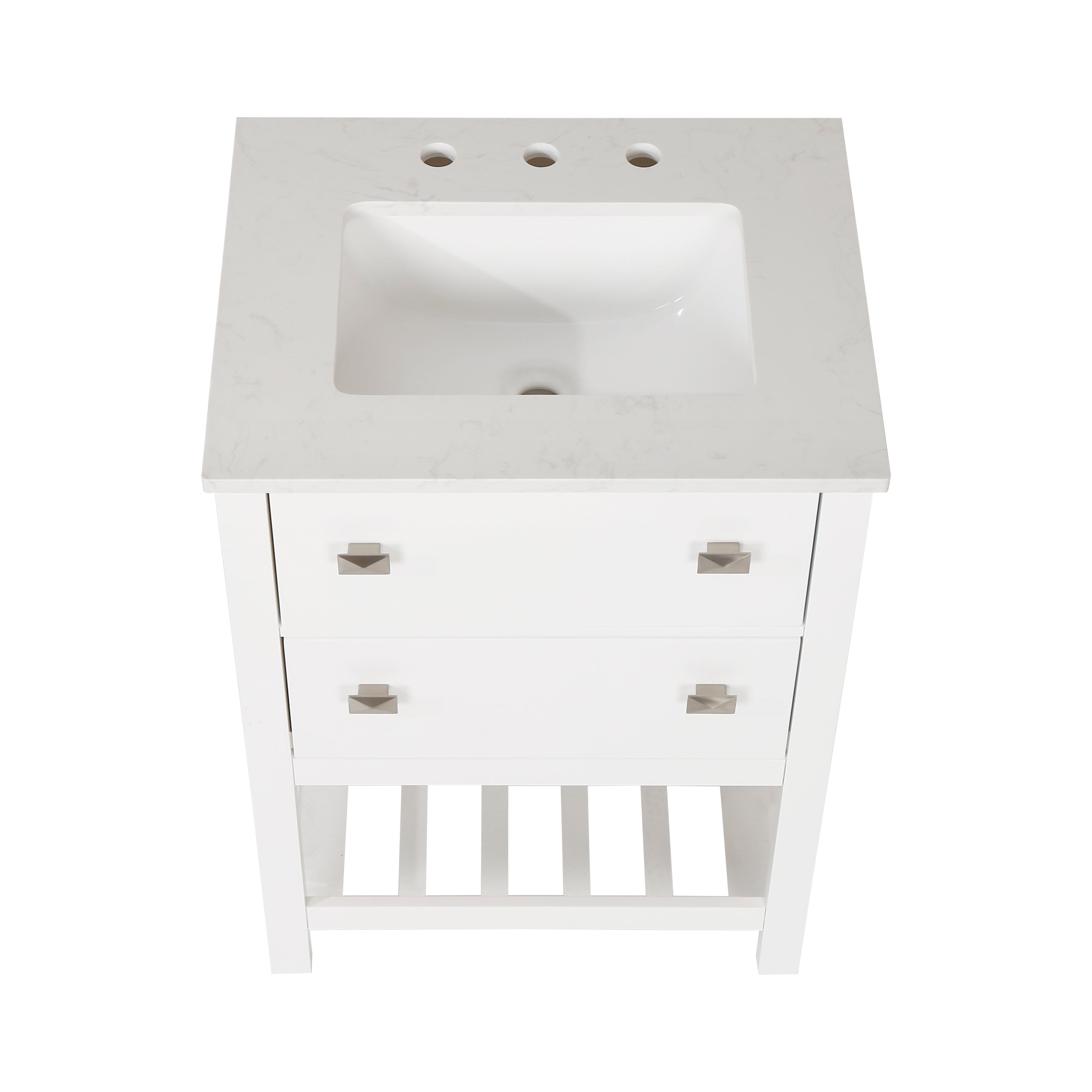 24" Undermount Single Sink Freestanding Bathroom Vanity with White Top in White