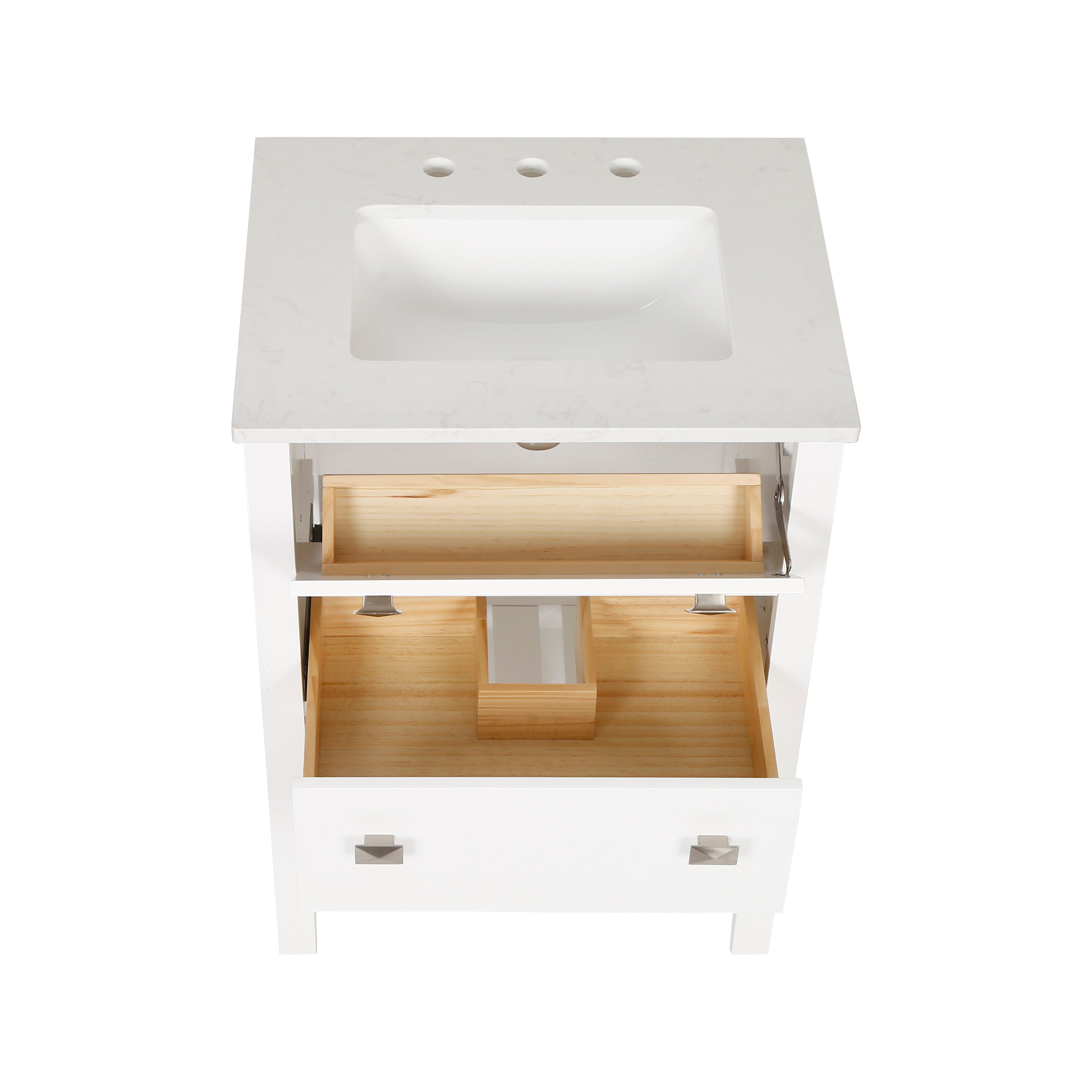 24" Undermount Single Sink Freestanding Bathroom Vanity with White Top in White