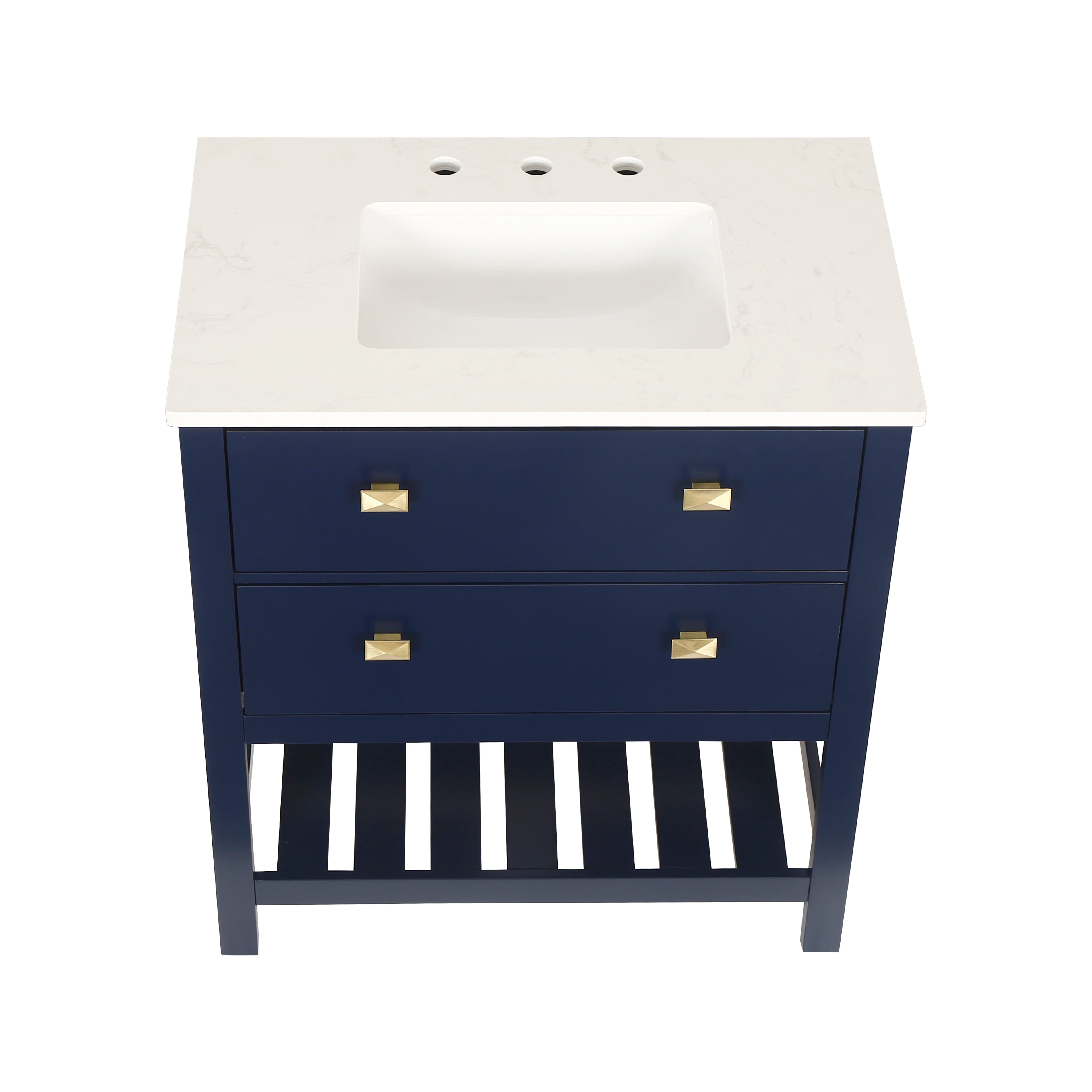30" Undermount Single Sink Freestanding Bathroom Vanity with White Top in Navy Blue