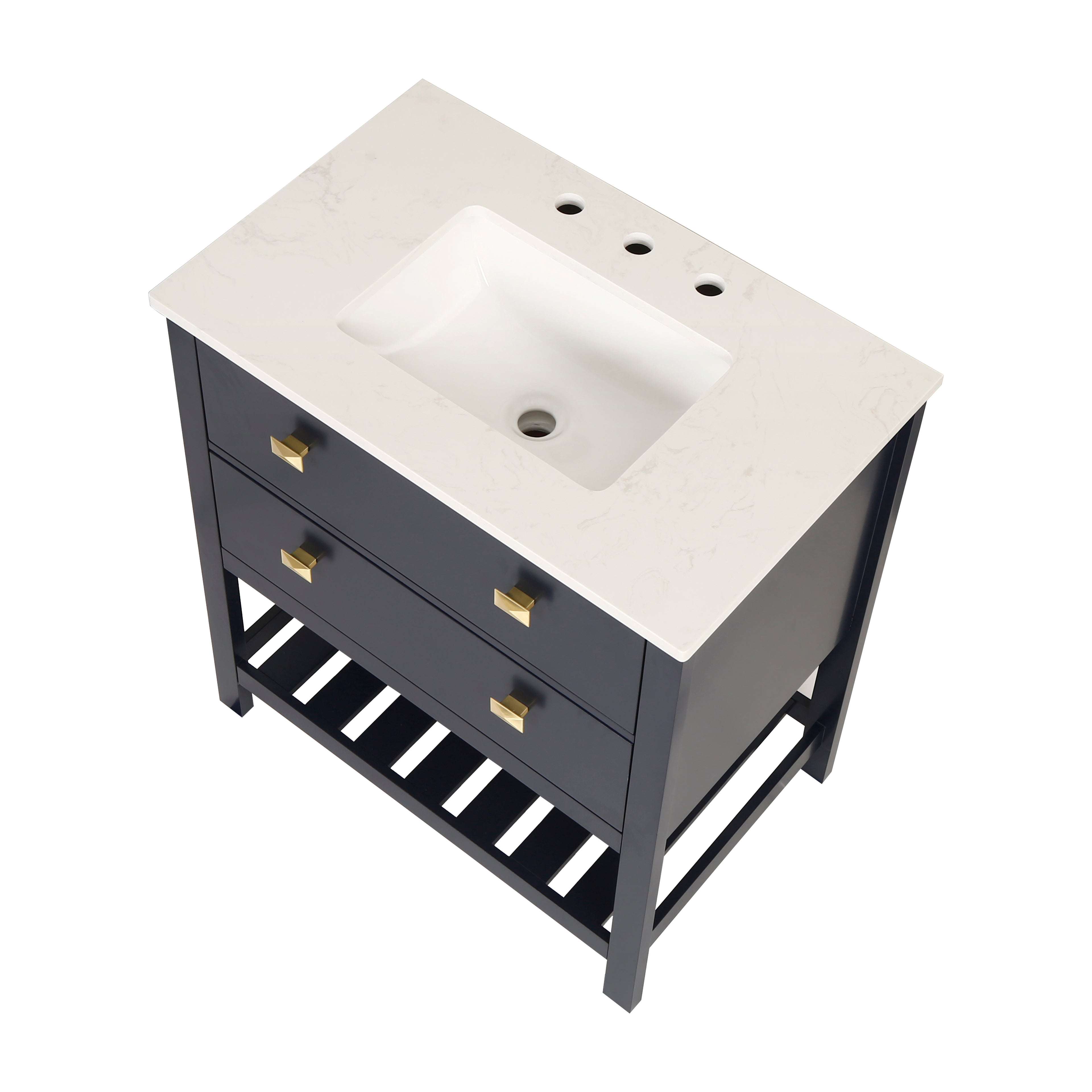 30" Undermount Single Sink Freestanding Bathroom Vanity with White Top in Navy Blue