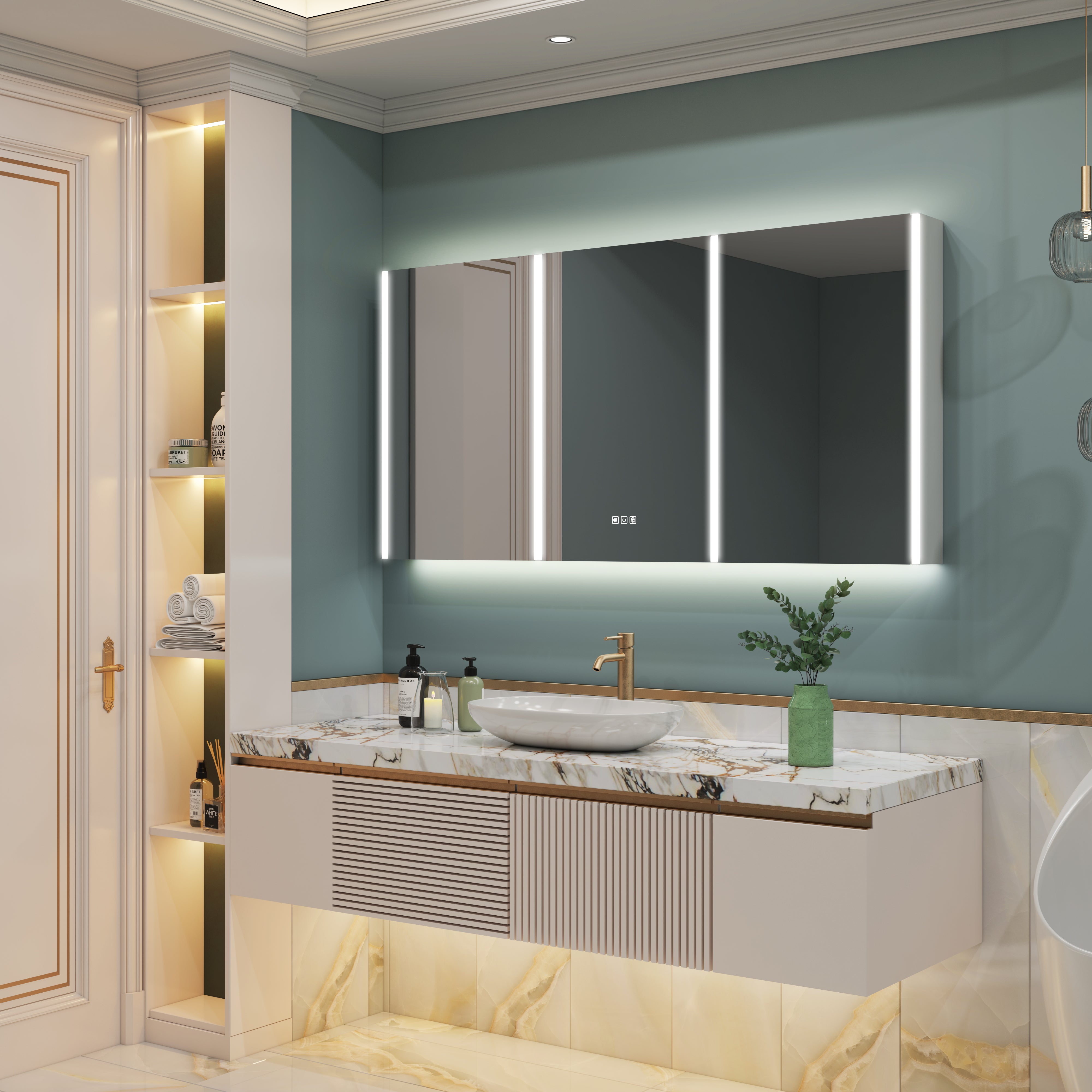 60 in. x 30 in. Lighted LED Fog Free Surface Mount Silver Mirrored Soft Close Medicine Cabinet