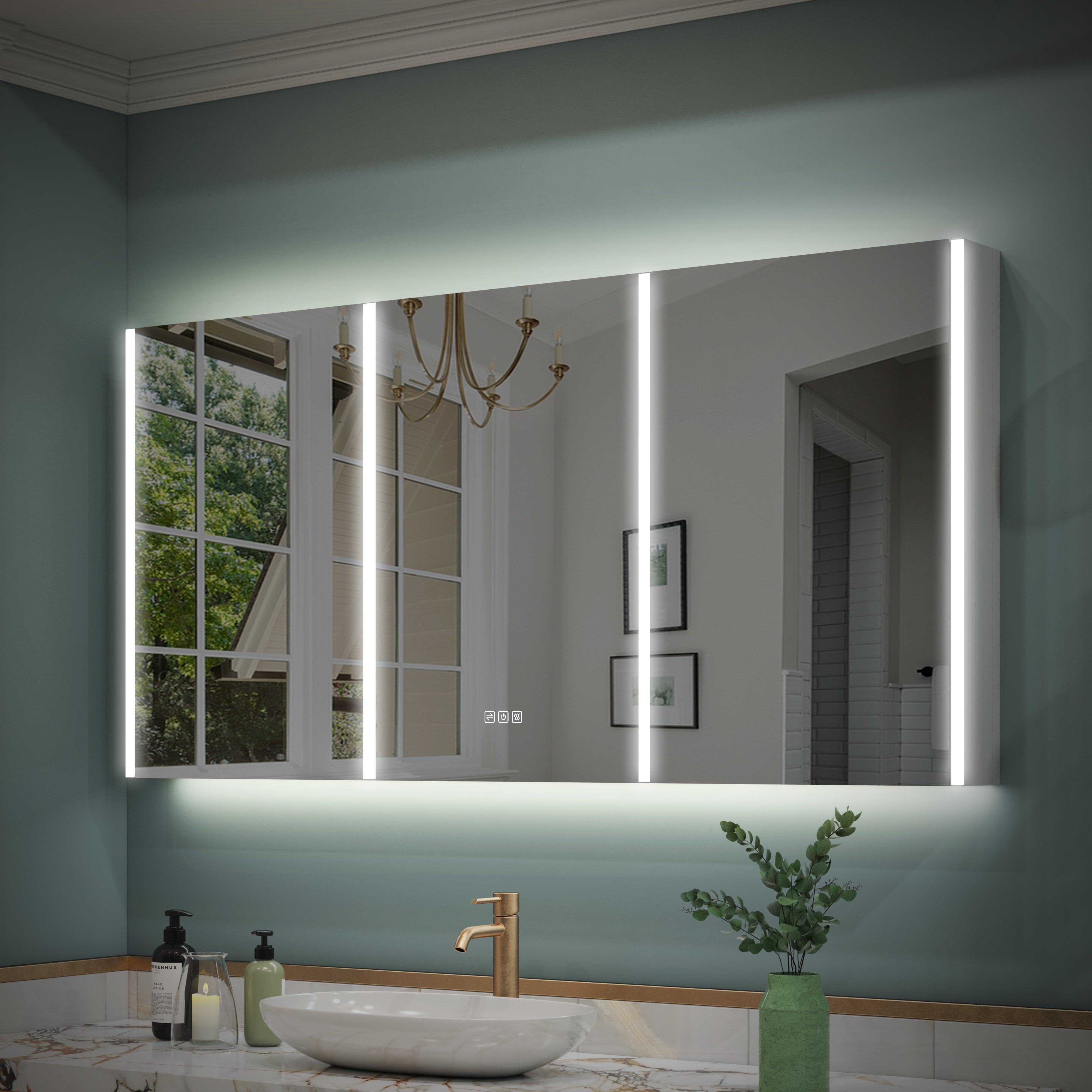 60 in. x 30 in. Lighted LED Fog Free Surface Mount Silver Mirrored Soft Close Medicine Cabinet