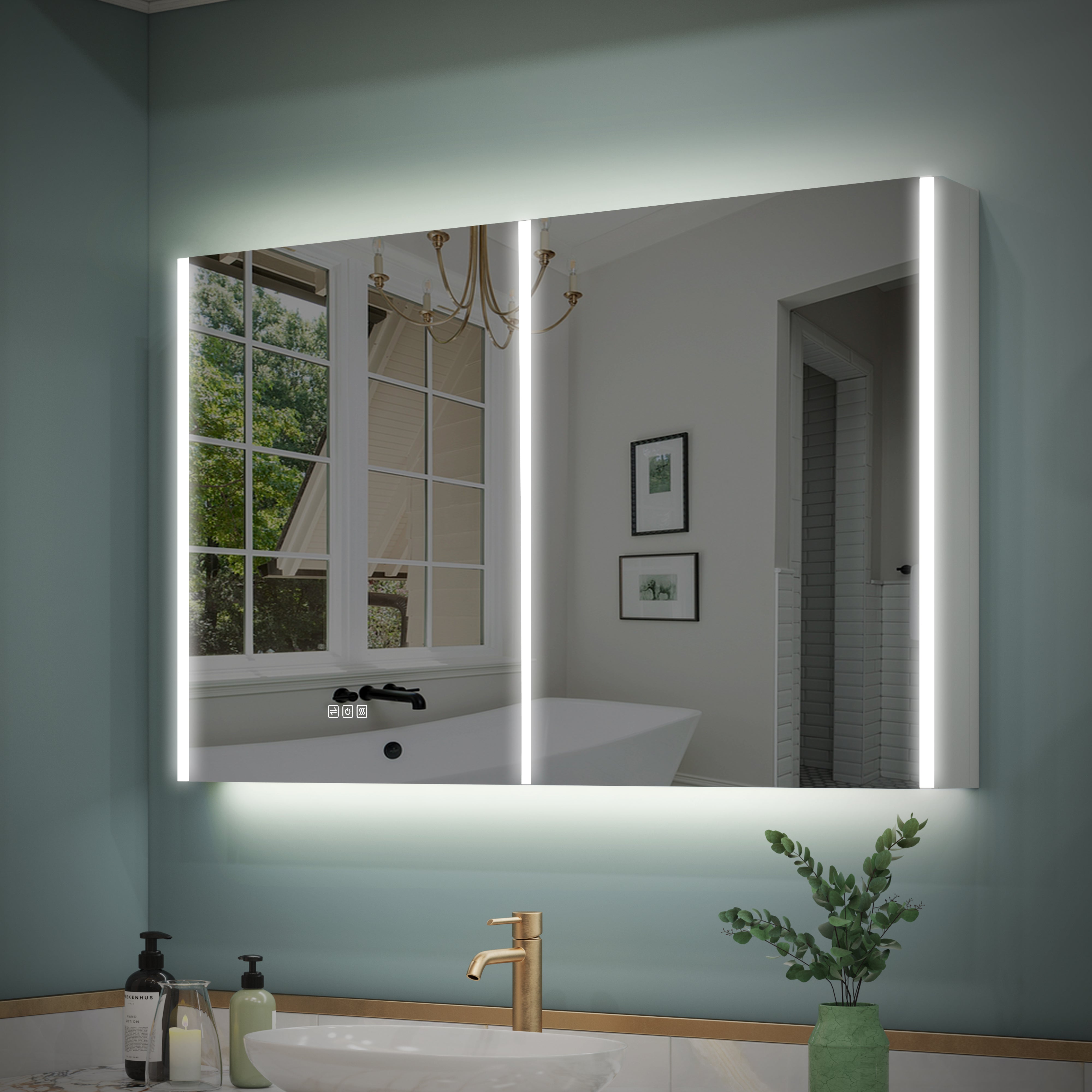 48 in. x 30 in. Lighted LED Fog Free Surface Mount Silver Mirrored Soft Close Medicine Cabinet