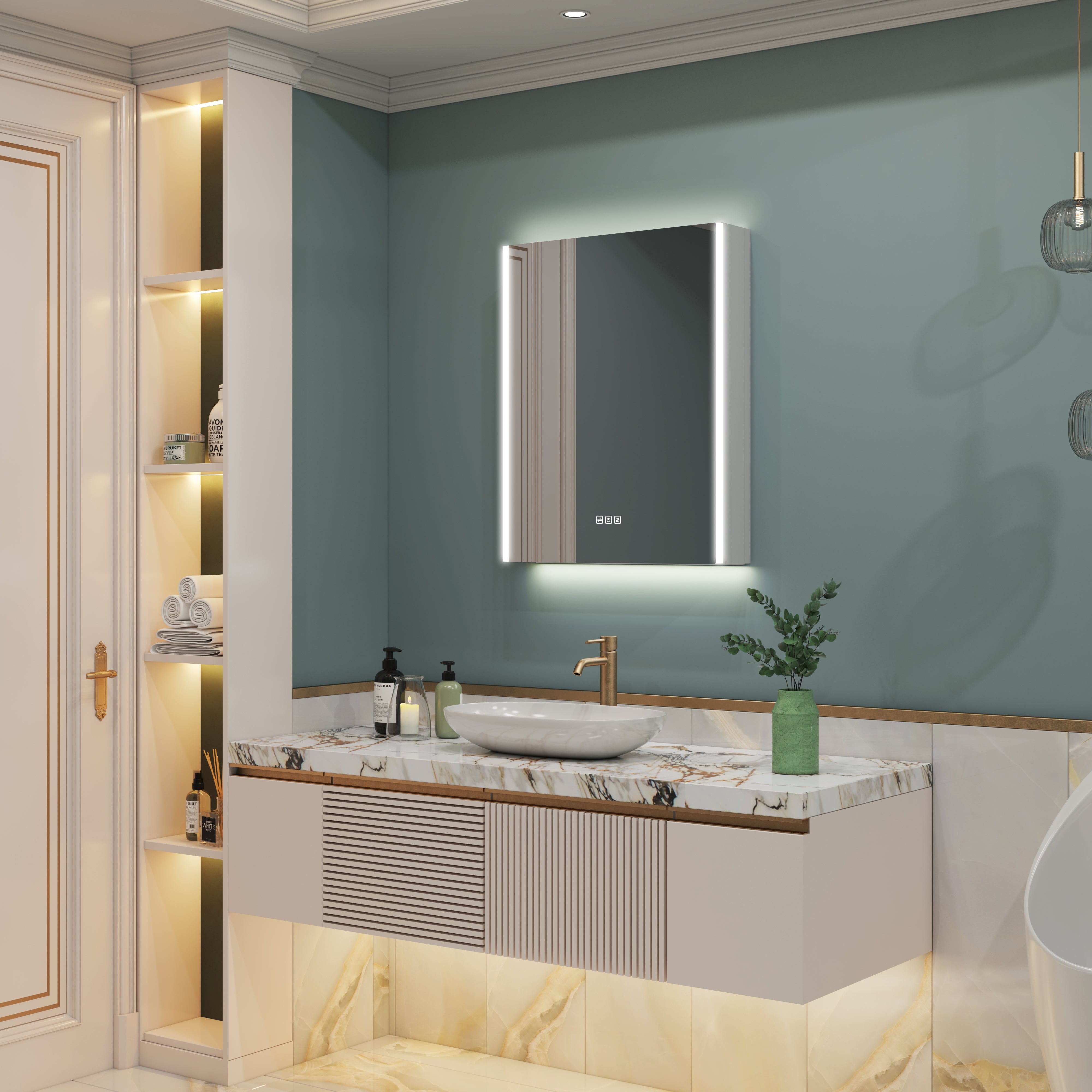 24 in. x 30 in. Lighted LED Fog Free Surface Mount Silver Mirrored Soft Close Right Medicine Cabinet