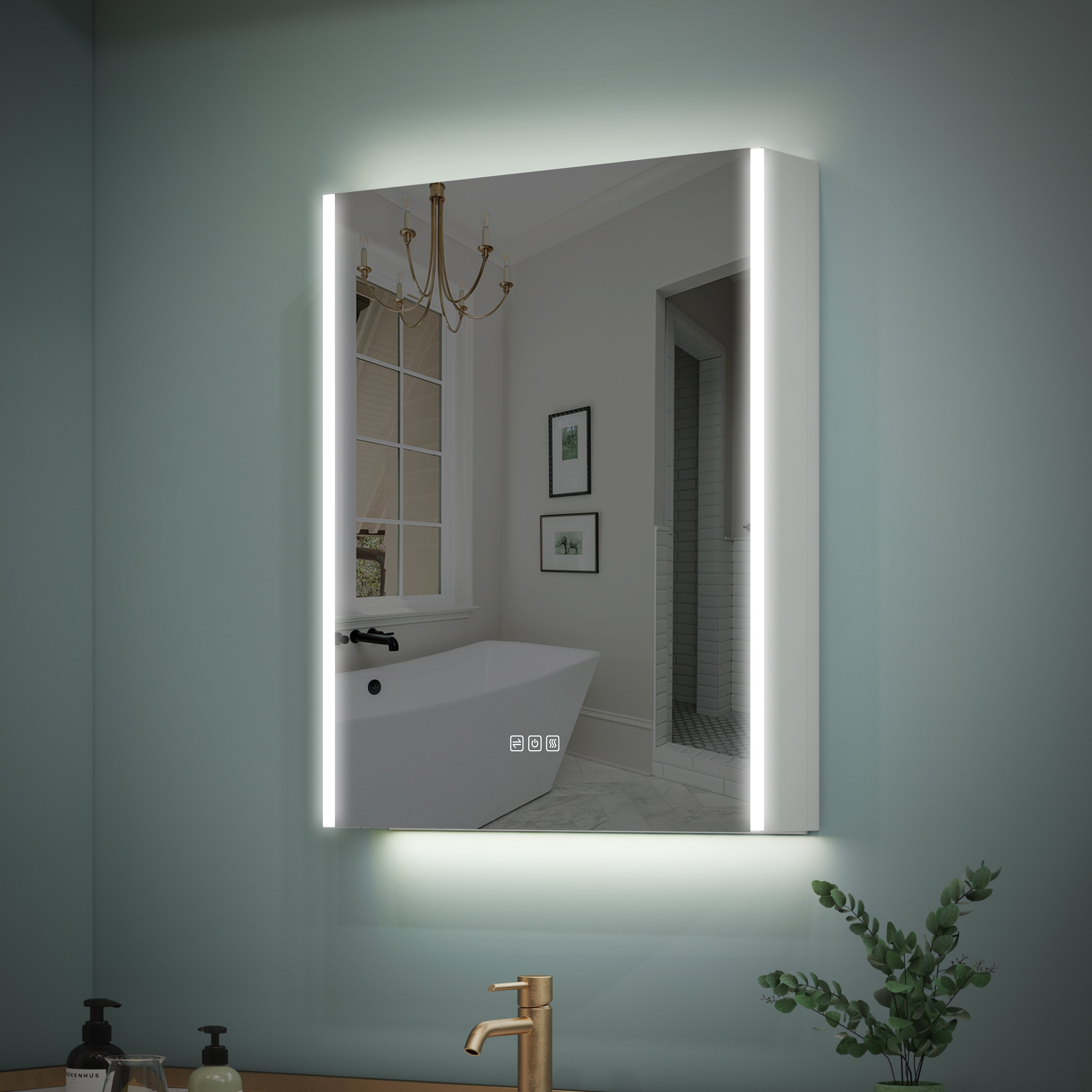 24 in. x 30 in. Lighted LED Fog Free Surface Mount Silver Mirrored Soft Close Left Medicine Cabinet