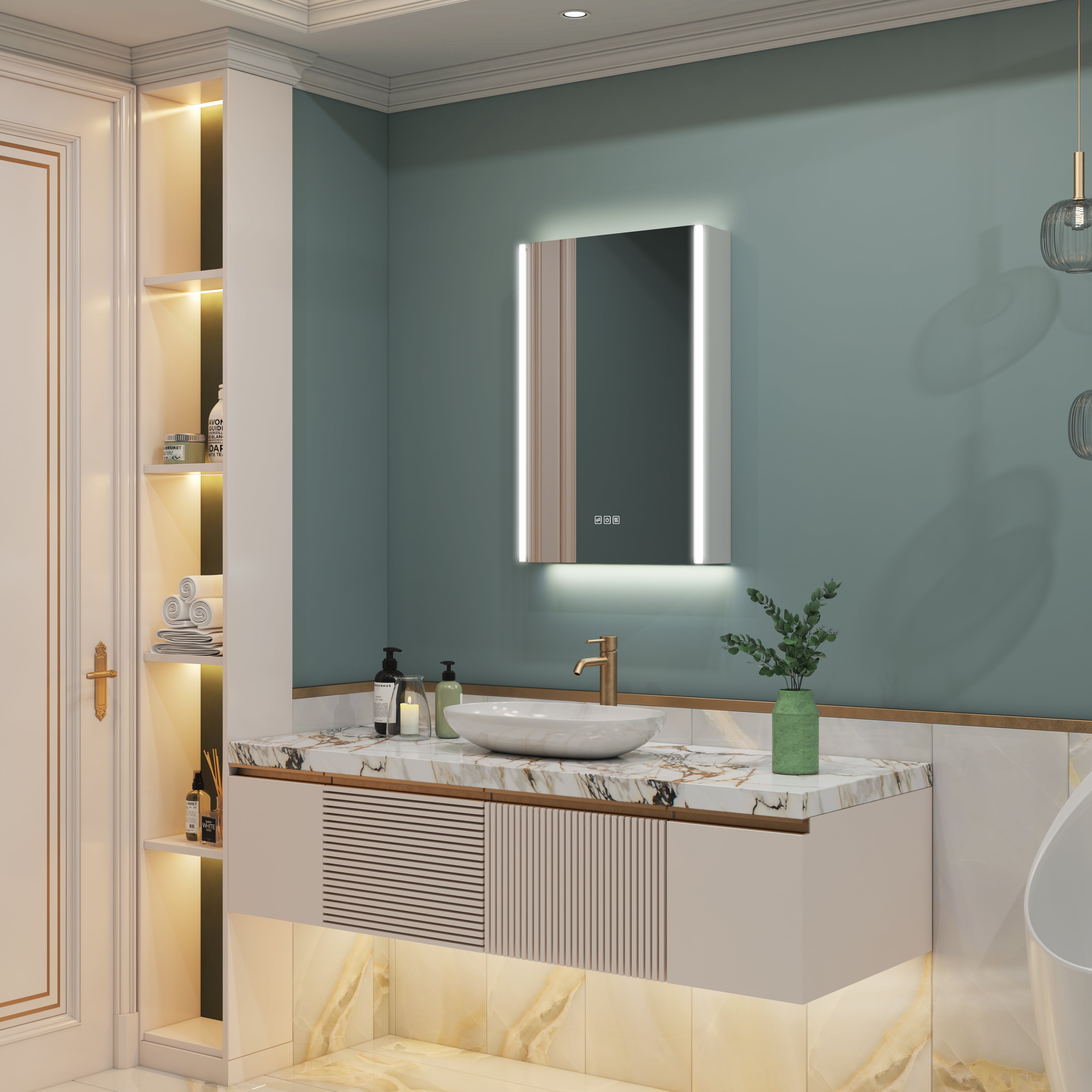 20 in. x 30 in. Lighted LED Fog Free Surface Mount Silver Mirrored Soft Close Right Medicine Cabinet