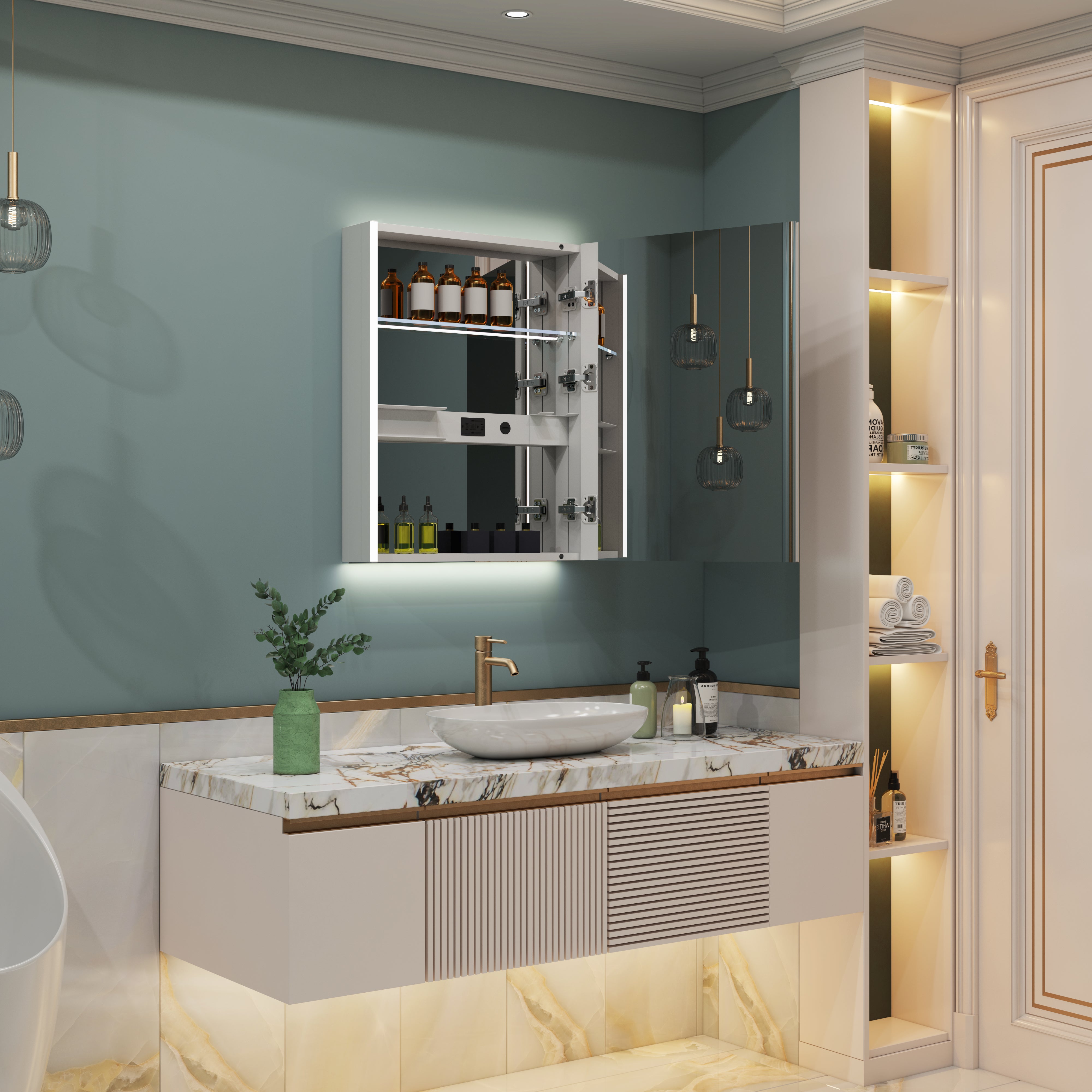 20 in. x 30 in. Lighted LED Fog Free Surface Mount Silver Mirrored Soft Close Right Medicine Cabinet