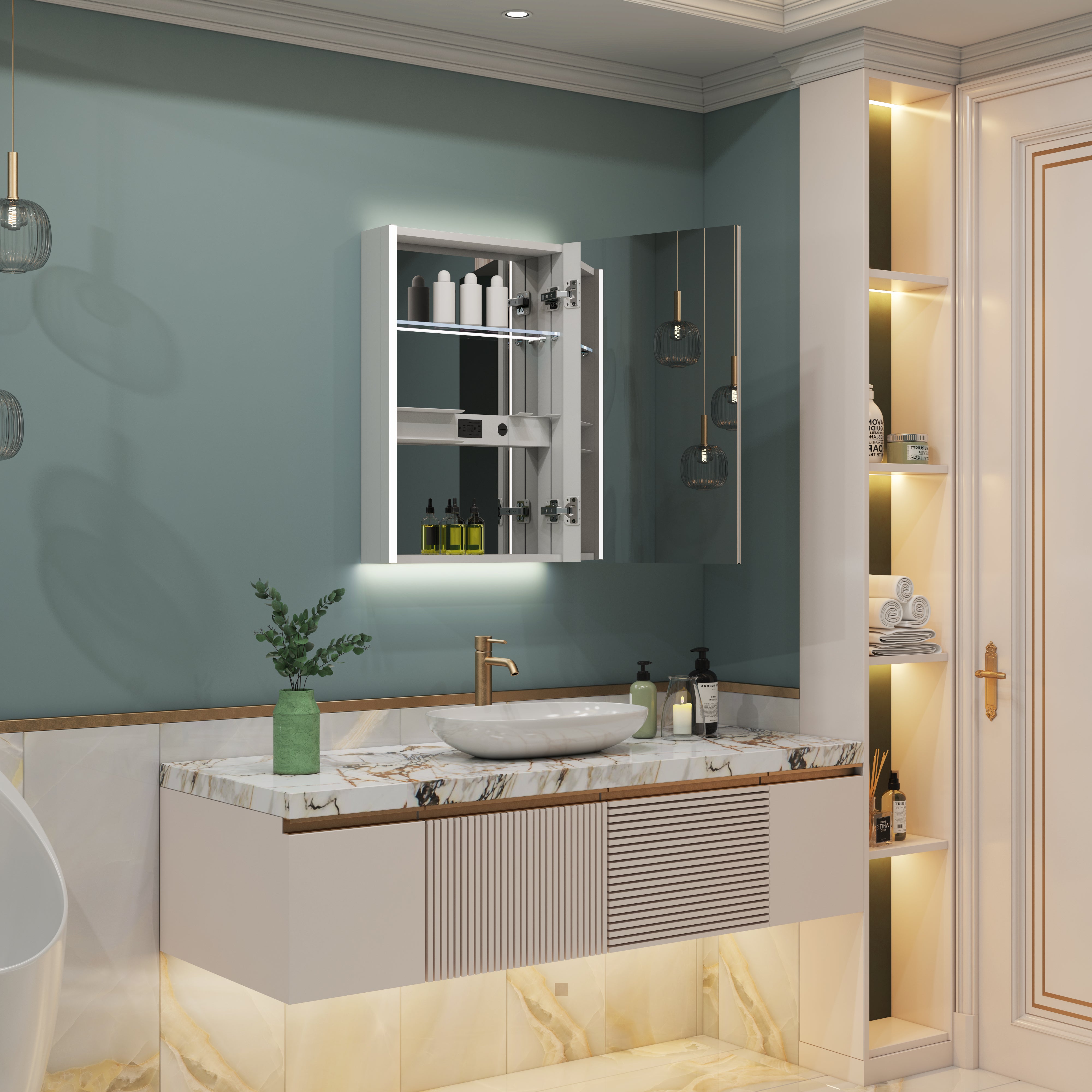 24 in. x 30 in. Lighted LED Fog Free Surface Mount Silver Mirrored Soft Close Right Medicine Cabinet