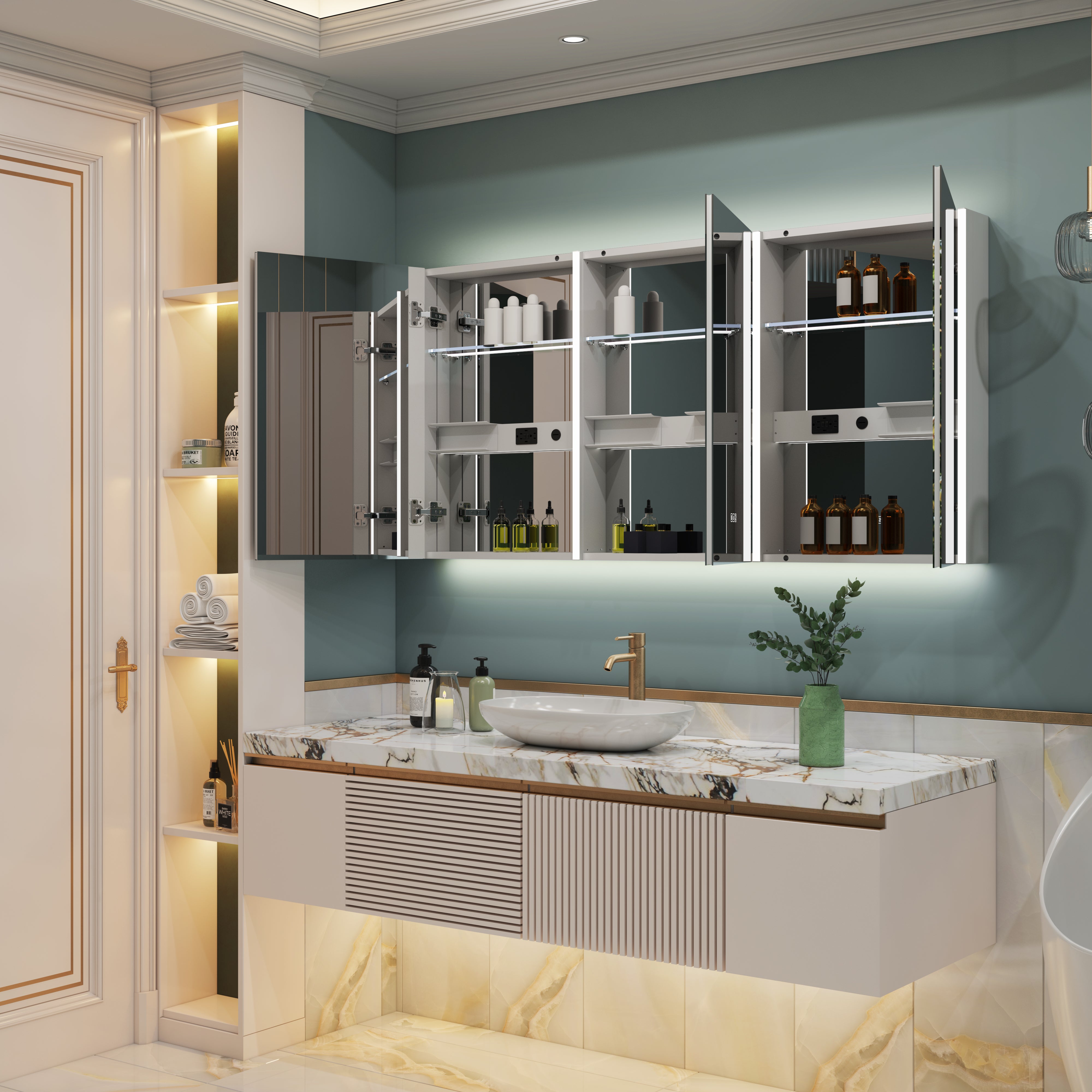 60 in. x 30 in. Lighted LED Fog Free Surface Mount Silver Mirrored Soft Close Medicine Cabinet