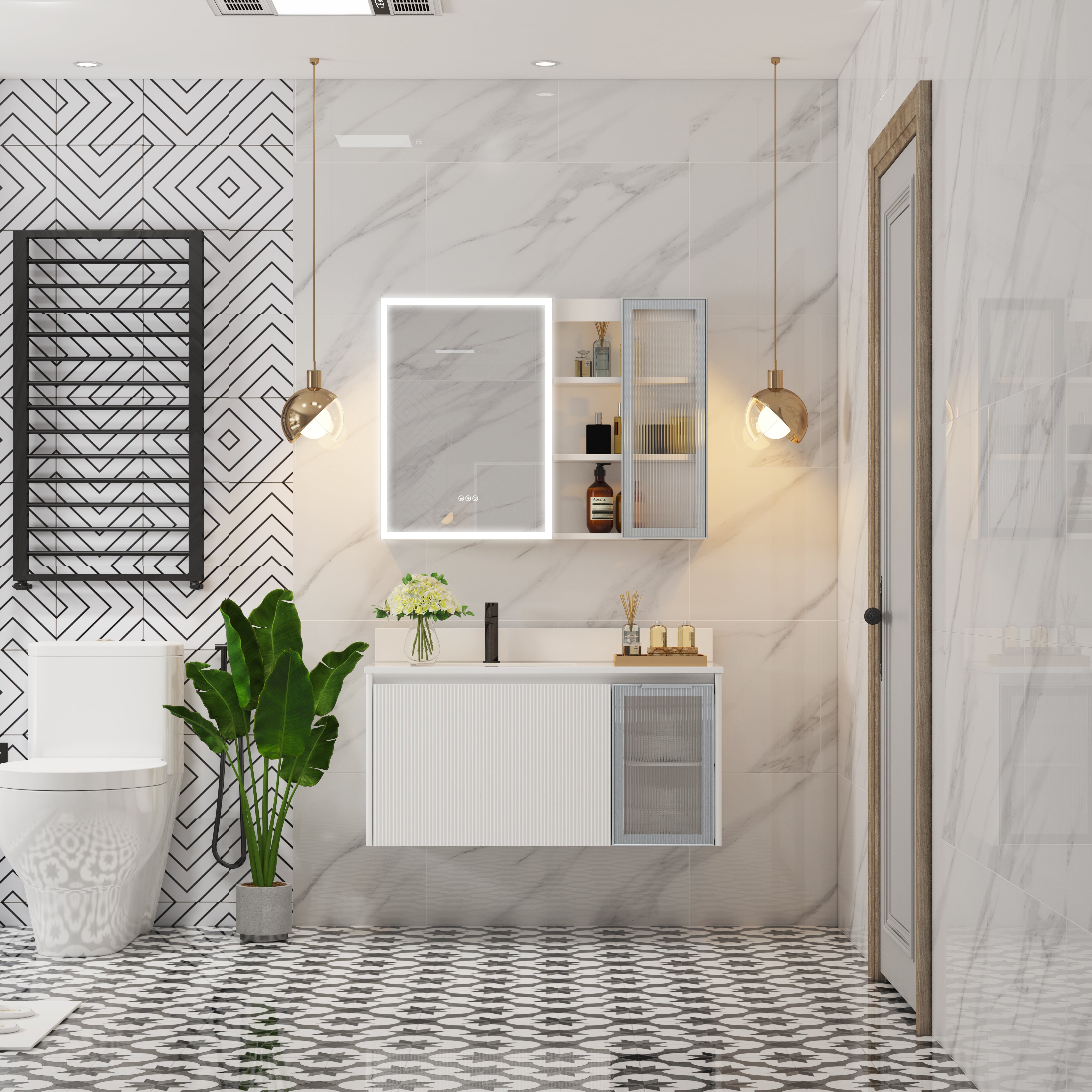 40 in. White Floating Bathroom Vanity with Carrara White Quartz Vanity Top