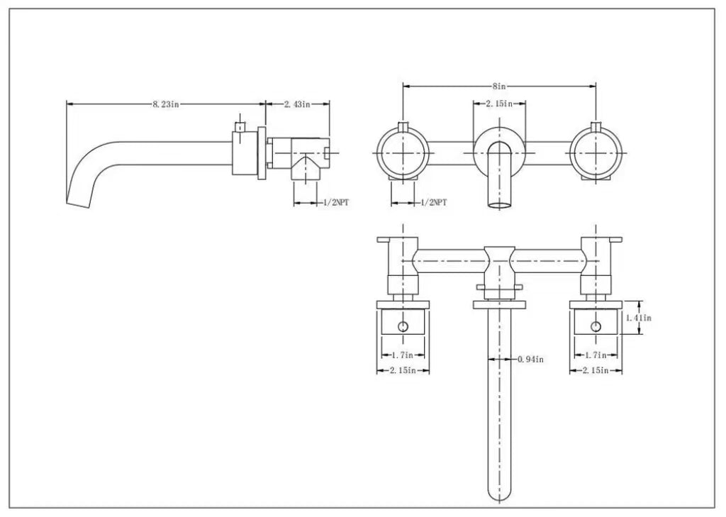 Wall Mounted Two Handles Three-Hole Bathroom Sink Faucet