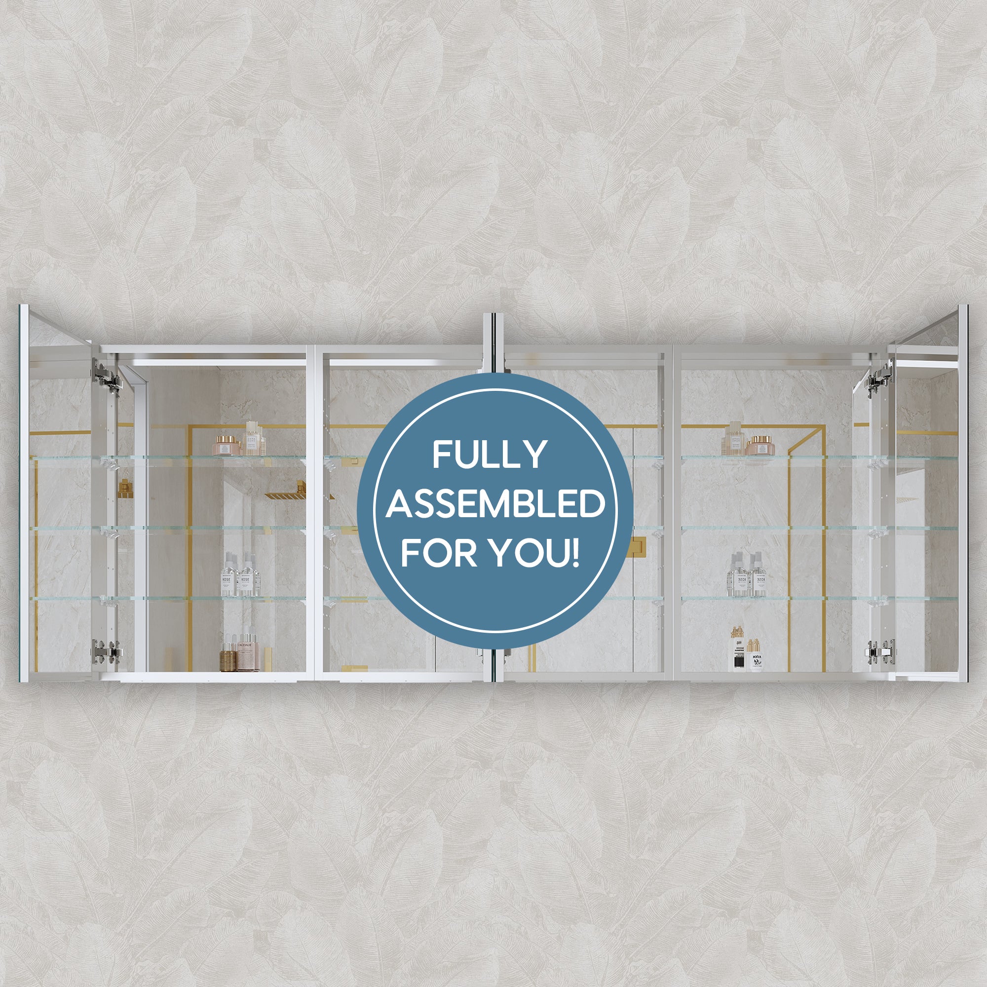 72 in. ×30 in. Copper-Free Tri-Views Mirror Medicine Cabinet with Adjustable Shelves and 4 Swing Doors