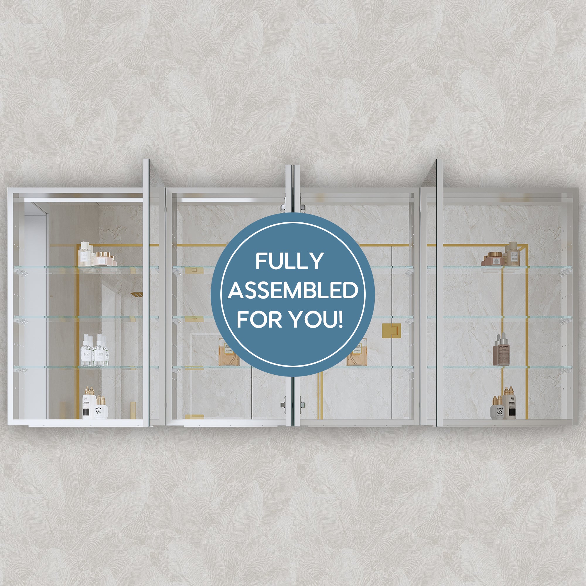 72 in. ×30 in. Copper-Free Tri-Views Mirror Medicine Cabinet with Adjustable Shelves and 4 Swing Doors