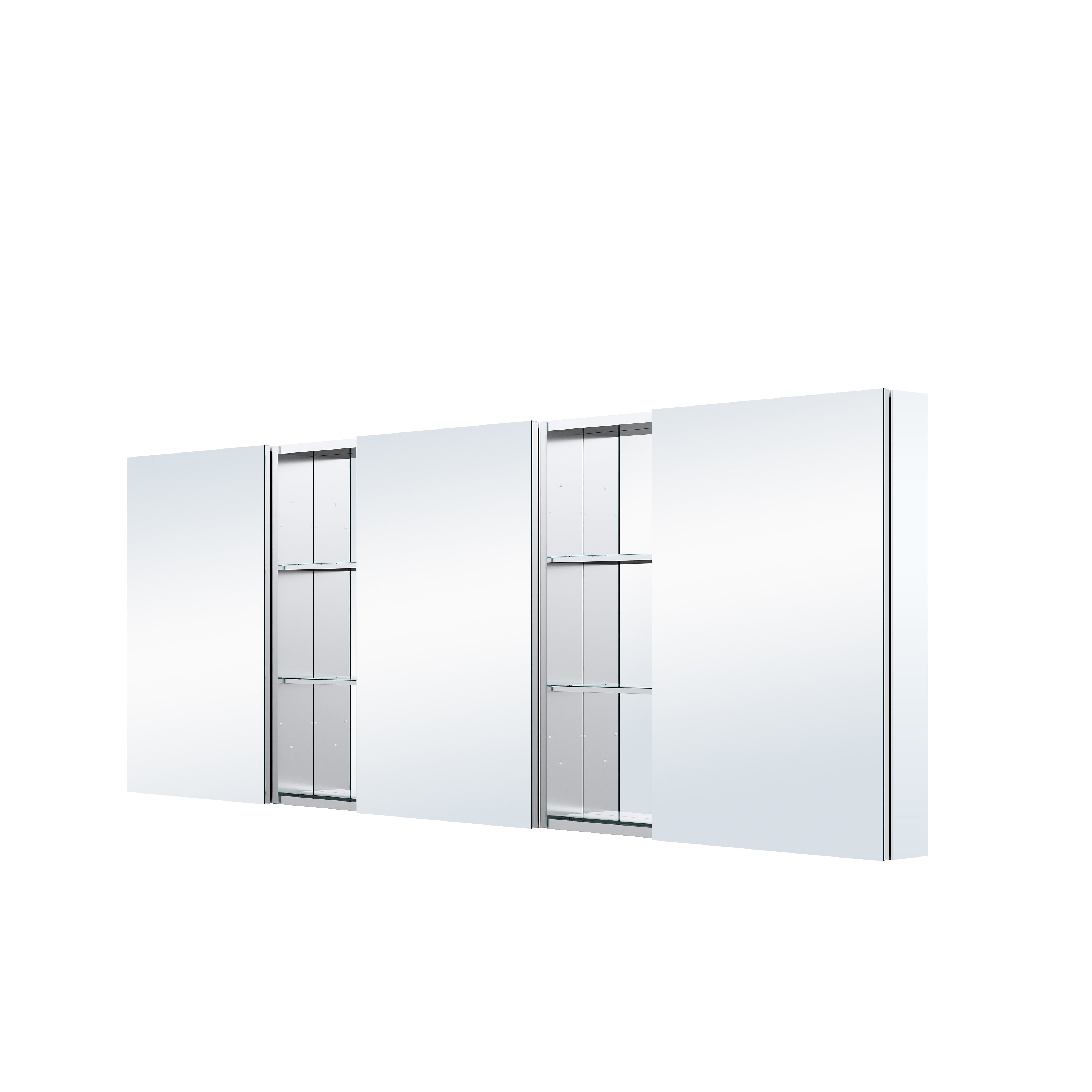 84 in. ×30 in. Bathroom Medicine Cabinet Set with Copper-Free Tri-View Mirror and Open Side Cabinet, Recessed or Surface Mount