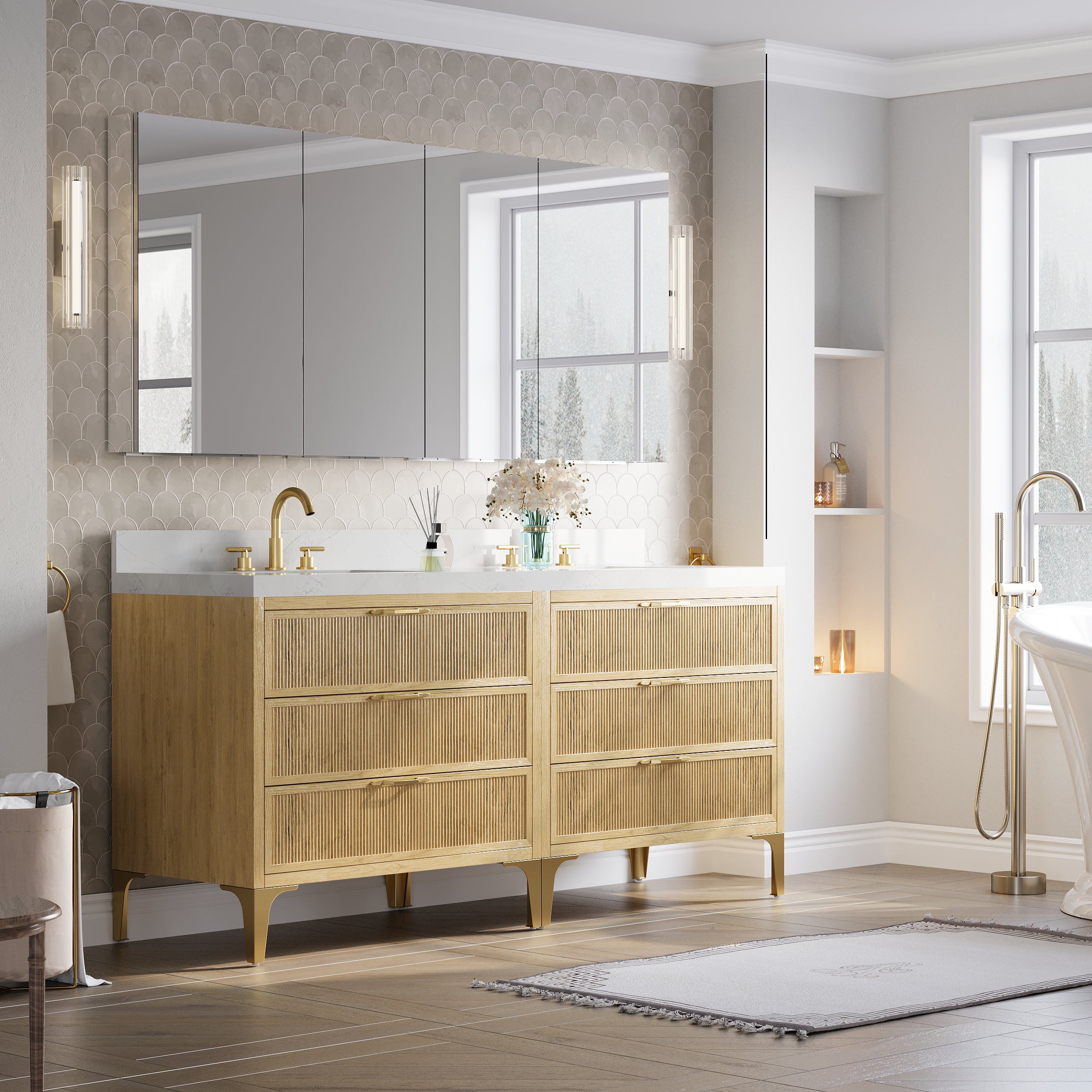 72 in.×32 in.H Copper-Free Mirror Medicine Cabinet with Soft-Close Blum® Hinges and 4 Doors