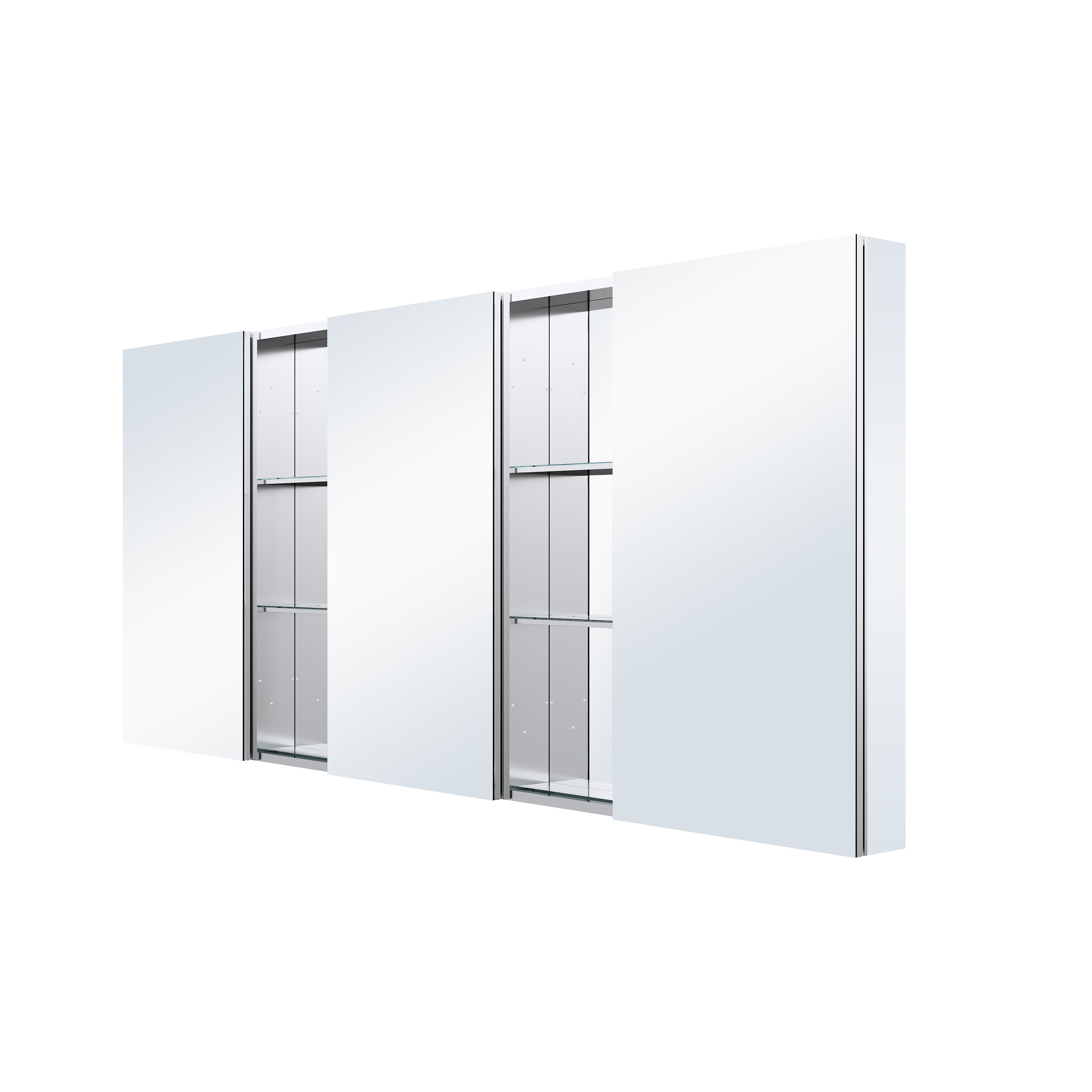 84 in. ×36 in. Aluminum Bathroom Medicine Cabinet and Open Shelf Set, Recessed or Surface Mount