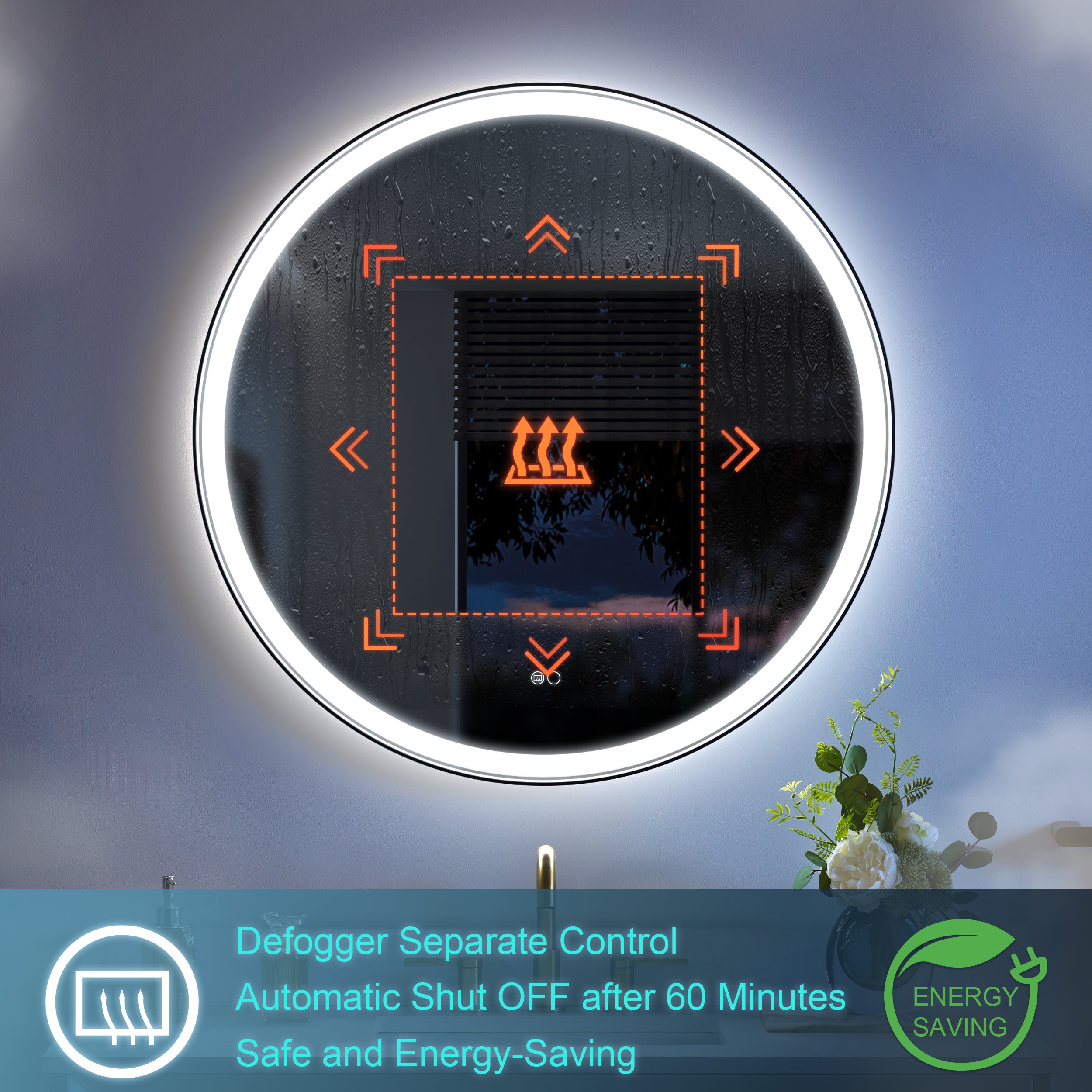 28 in. W x 28 in. H Framed Round LED Light Bathroom Vanity Mirror in Matte Black