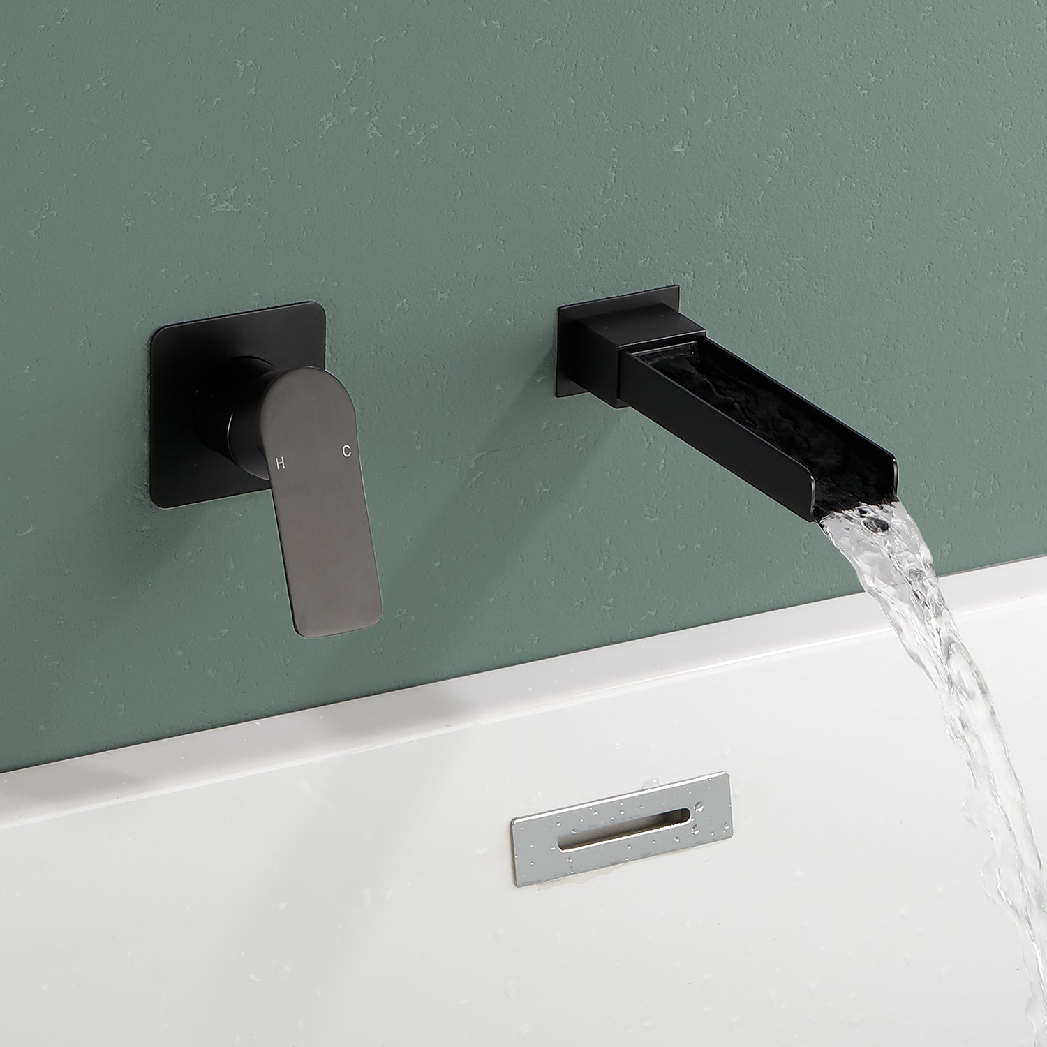 Wall Mount Bathroom Faucet for Sink Waterfall Bathroom Sink Faucet with Rough-in Valve Trim Kit Brushed Gold Tub Filler Faucets