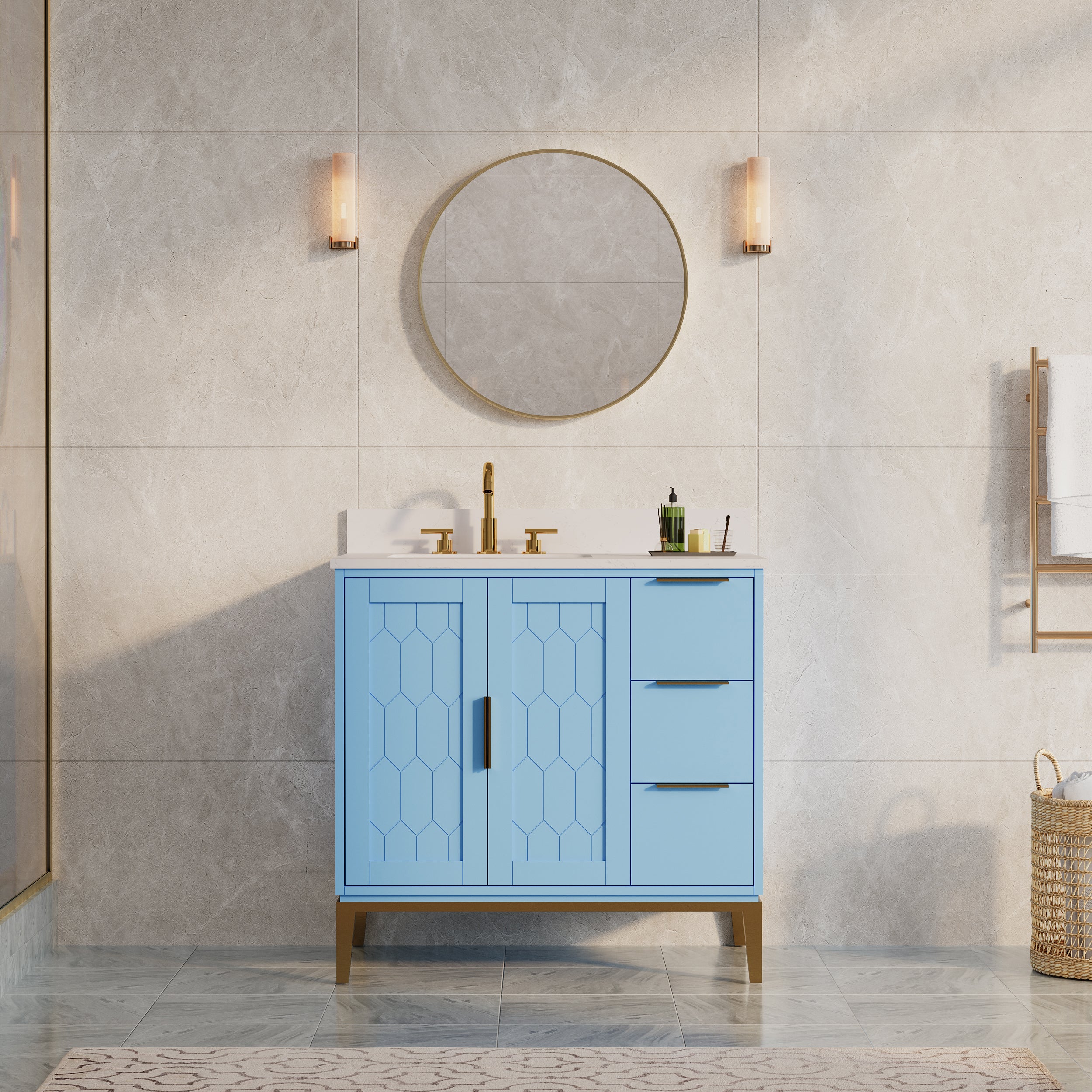 24 in. W x 24 in. H Modern Bathroom Mirror Round Framed Aluminum Wall Mirror Brushed Gold