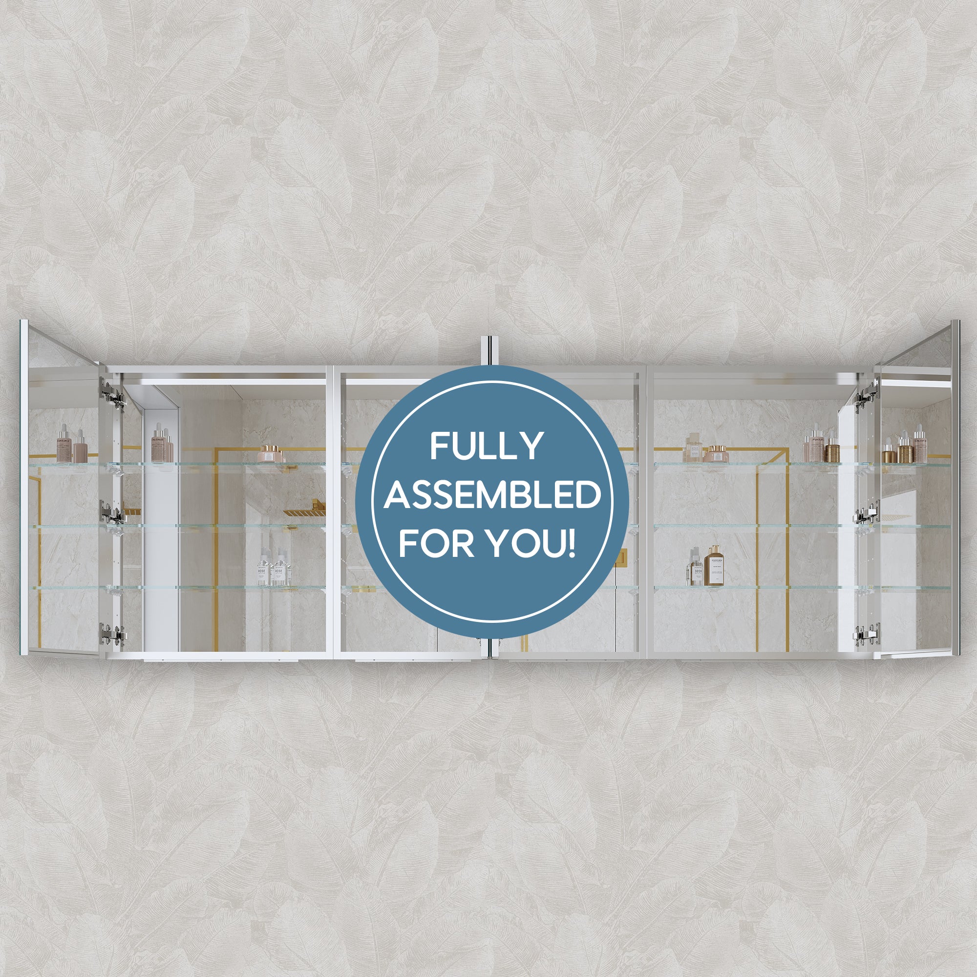 80 in. ×30 in. Copper-Free Tri-Views Mirror Medicine Cabinet with Adjustable Shelves and 4 Swing Doors