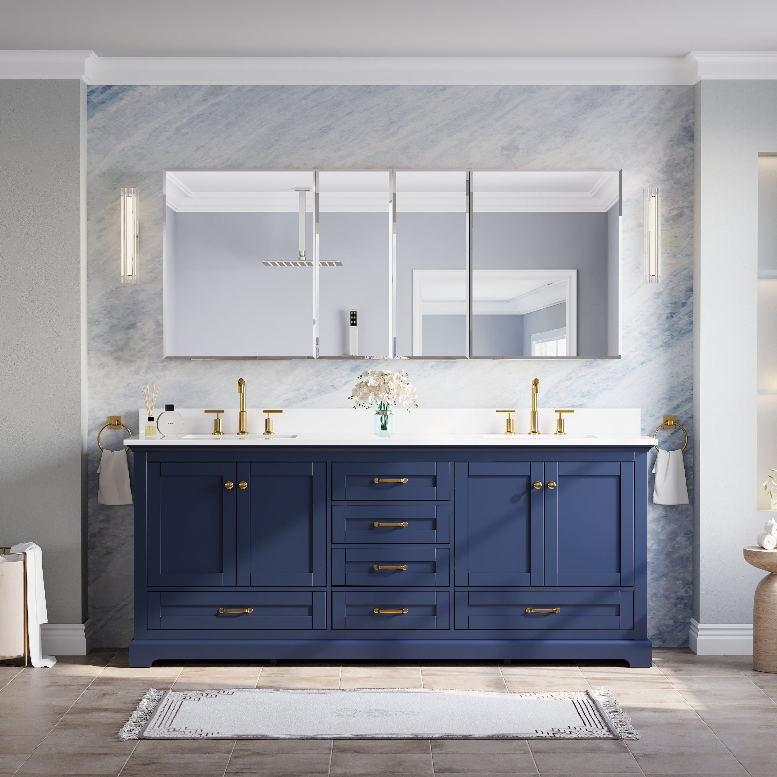 72 in.×30 in.H Aluminum Copper-Free Mirror Medicine Cabinet with Beveled Mirror Door, Recessed or Surface Mount, 12 Adjustable Shelves