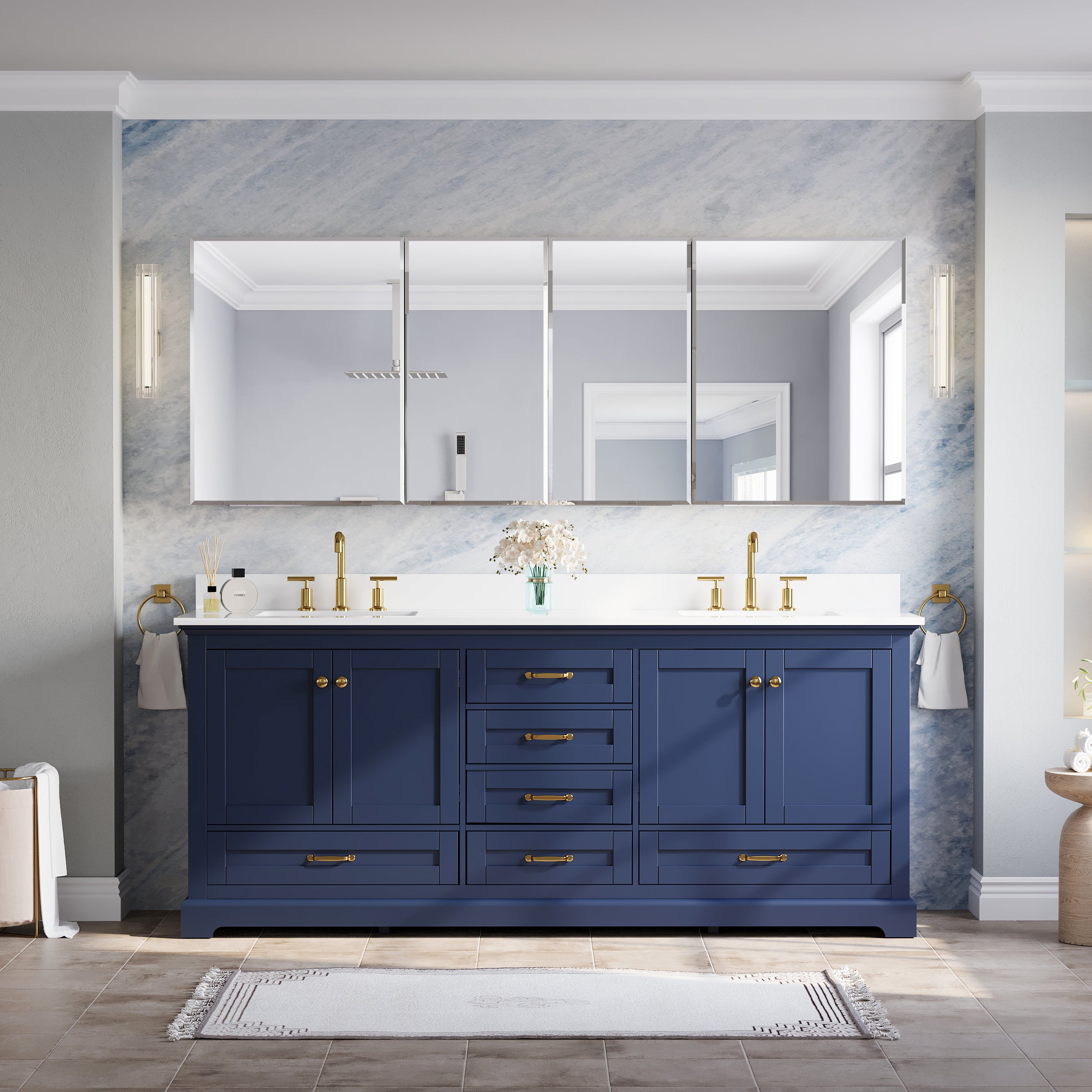 80 in.×30 in.H Copper-Free Mirror Medicine Cabinet with Beveled Mirror Door, Soft-Close Blum® Hinges, 12 Adjustable Shelves