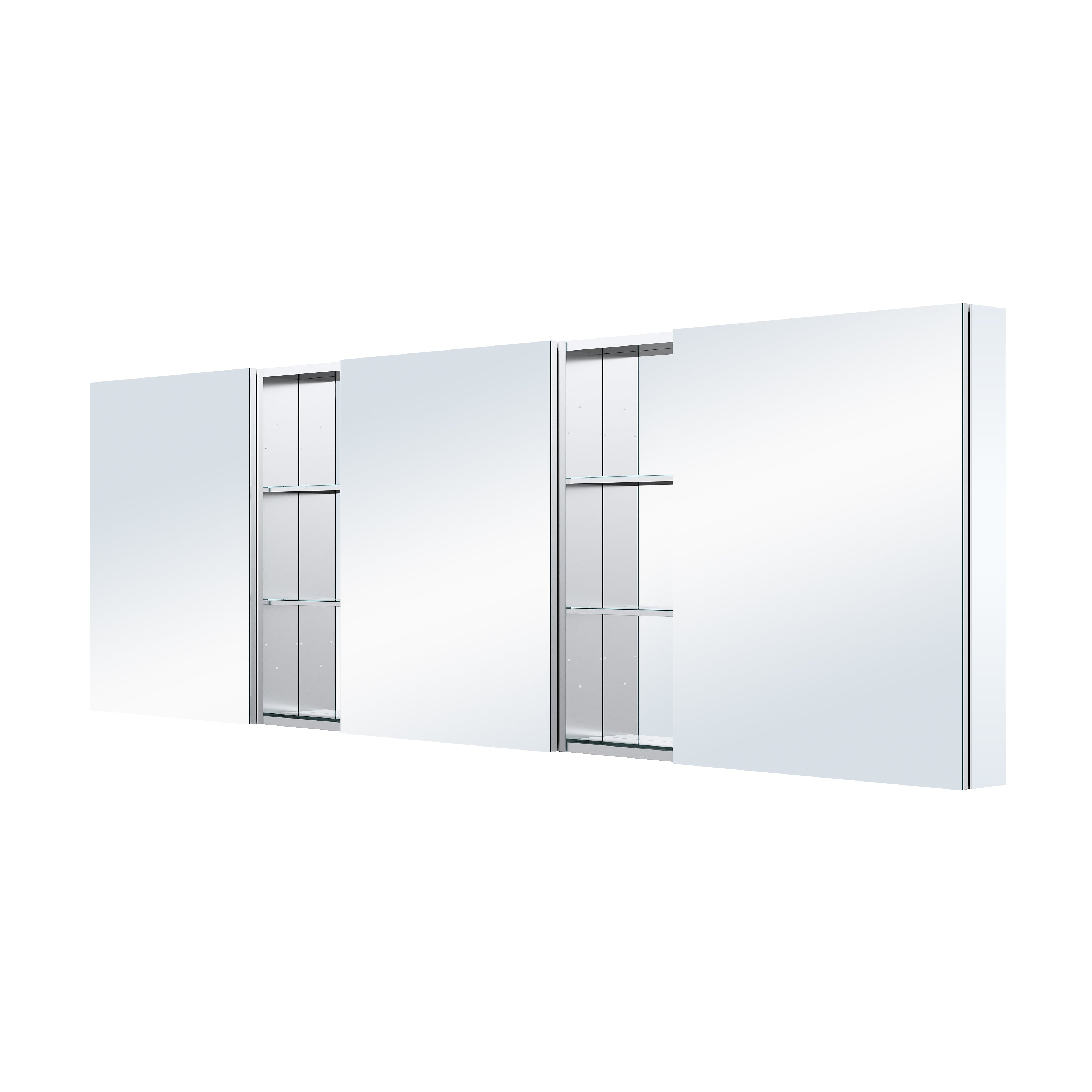 96 in. ×30 in. Bathroom Medicine Cabinet Set with Copper-Free Tri-View Mirror and Open Side Cabinet, Recessed or Surface Mount