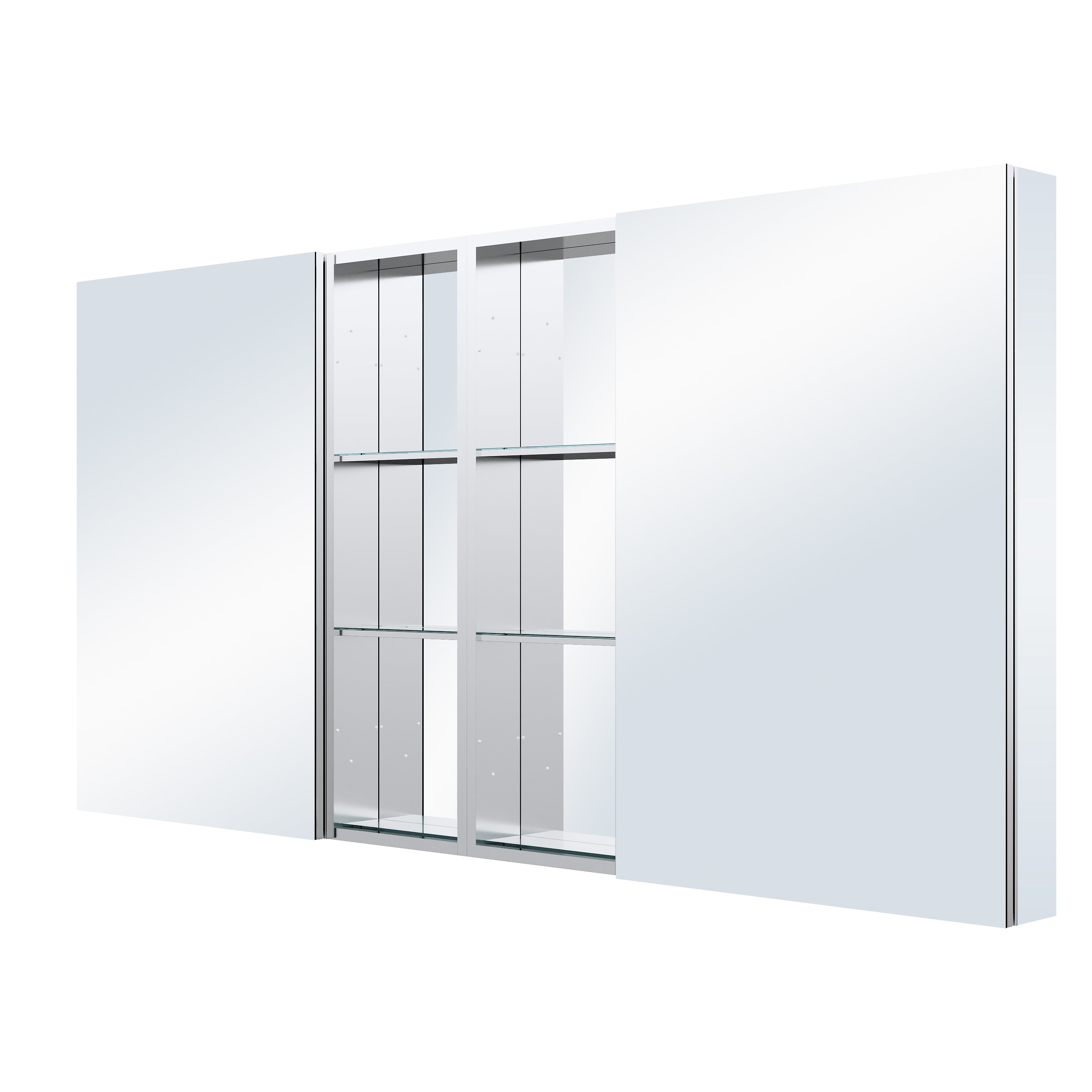 72 in. ×36 in. Bathroom Medicine Cabinet Set with Copper-Free Tri-View Mirror and Open Side Cabinet, Recessed or Surface Mount