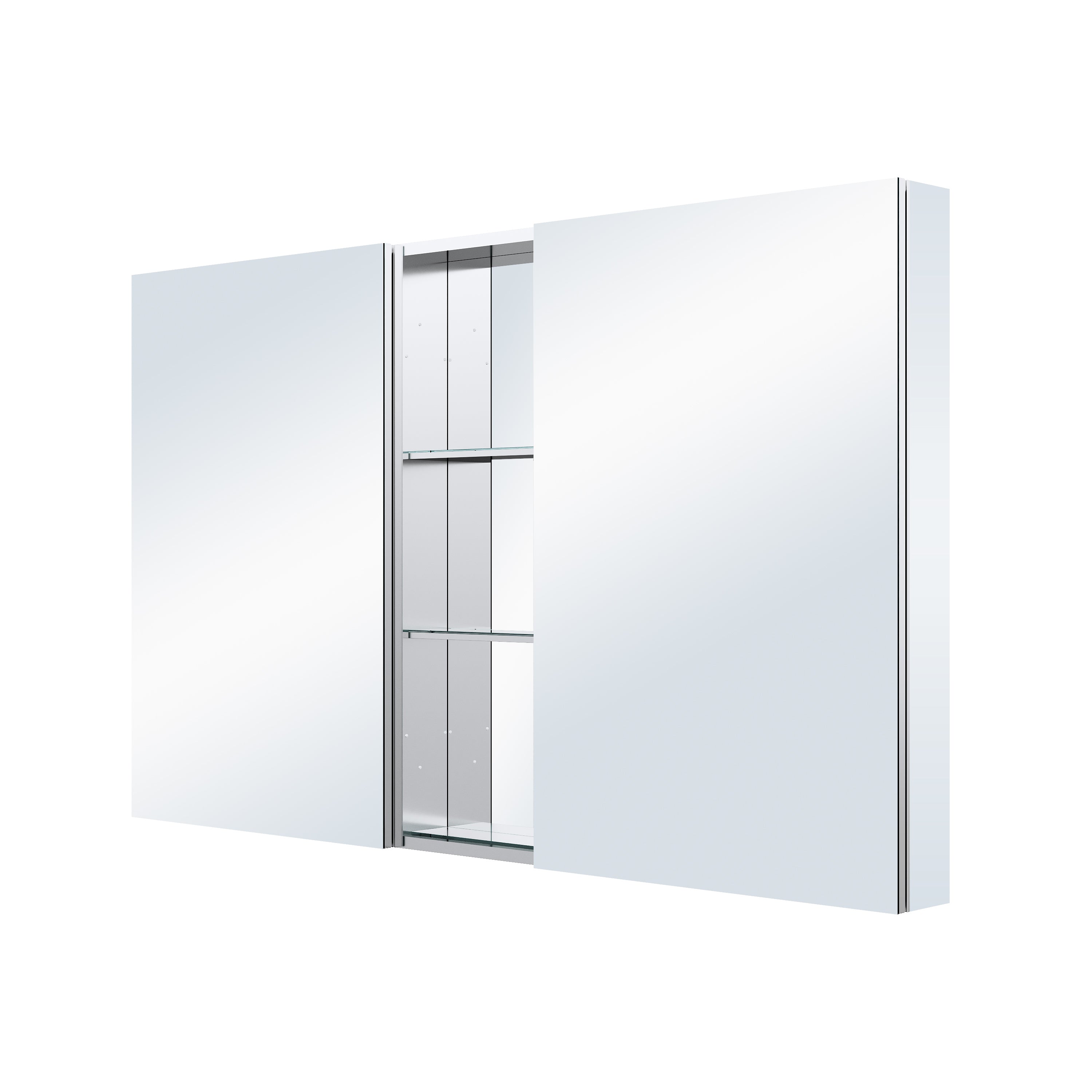 60 in. ×36 in. Bathroom Medicine Cabinet Set with Copper-Free Tri-View Mirror and Open Side Cabinet, Recessed or Surface Mount