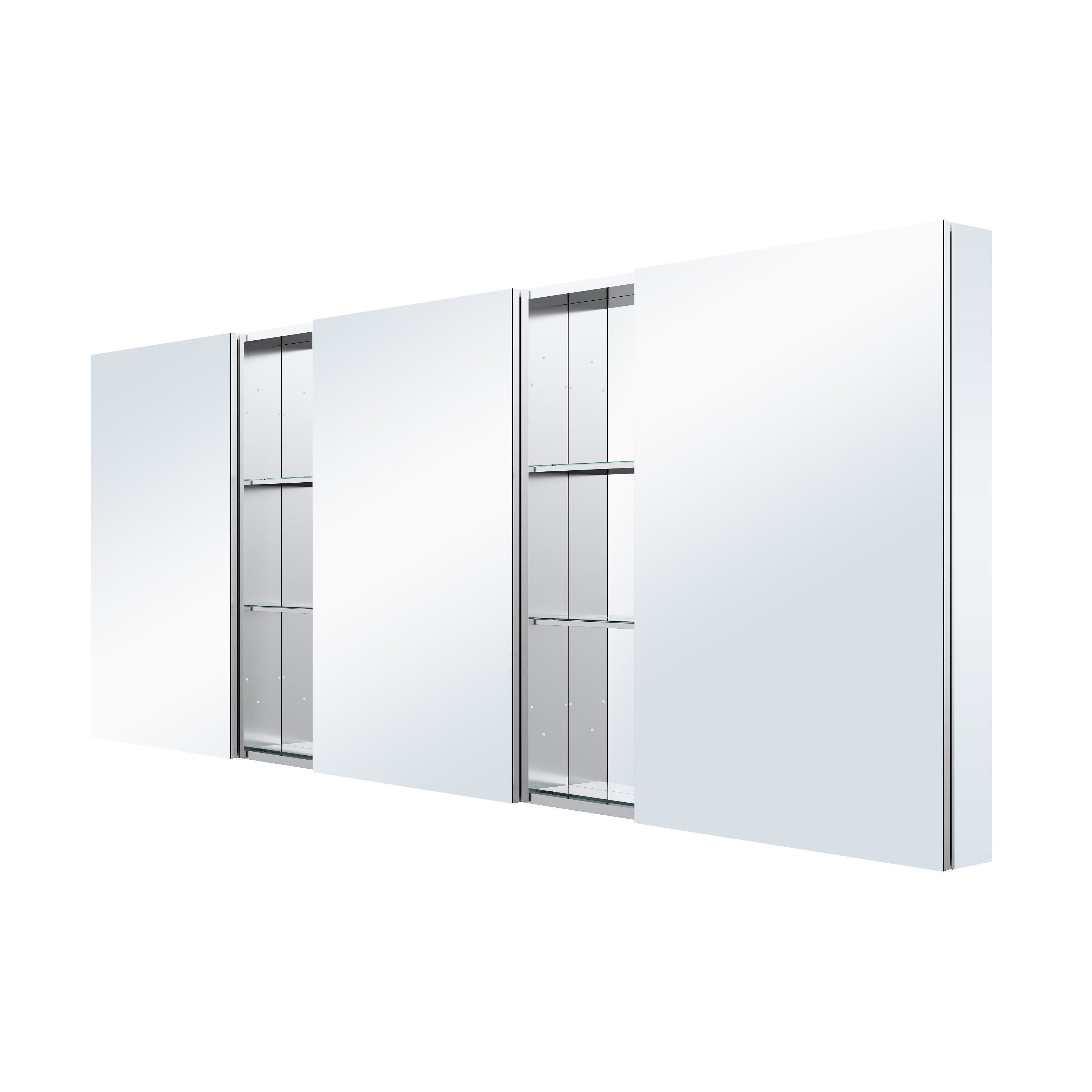 96 in. ×36 in. Aluminum Bathroom Medicine Cabinet and Open Shelf Set, Recessed or Surface Mount