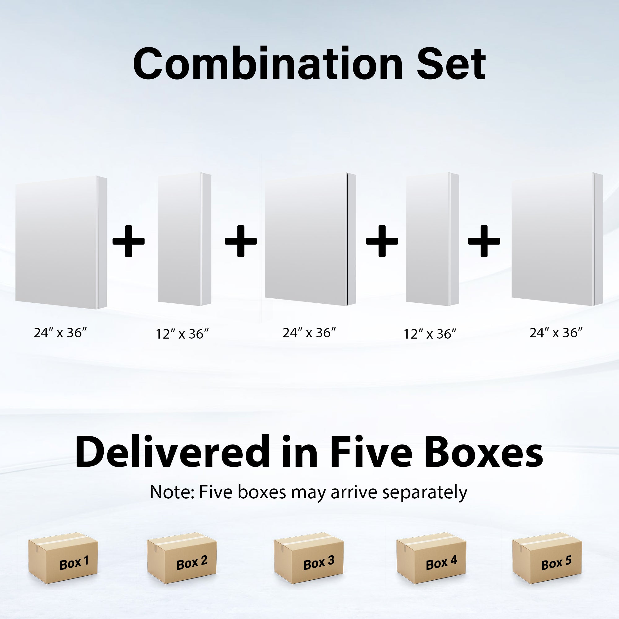 96 in. ×36 in. Copper-Free Tri-Views Mirror Medicine Cabinet with Adjustable Shelves and 5 Swing Doors