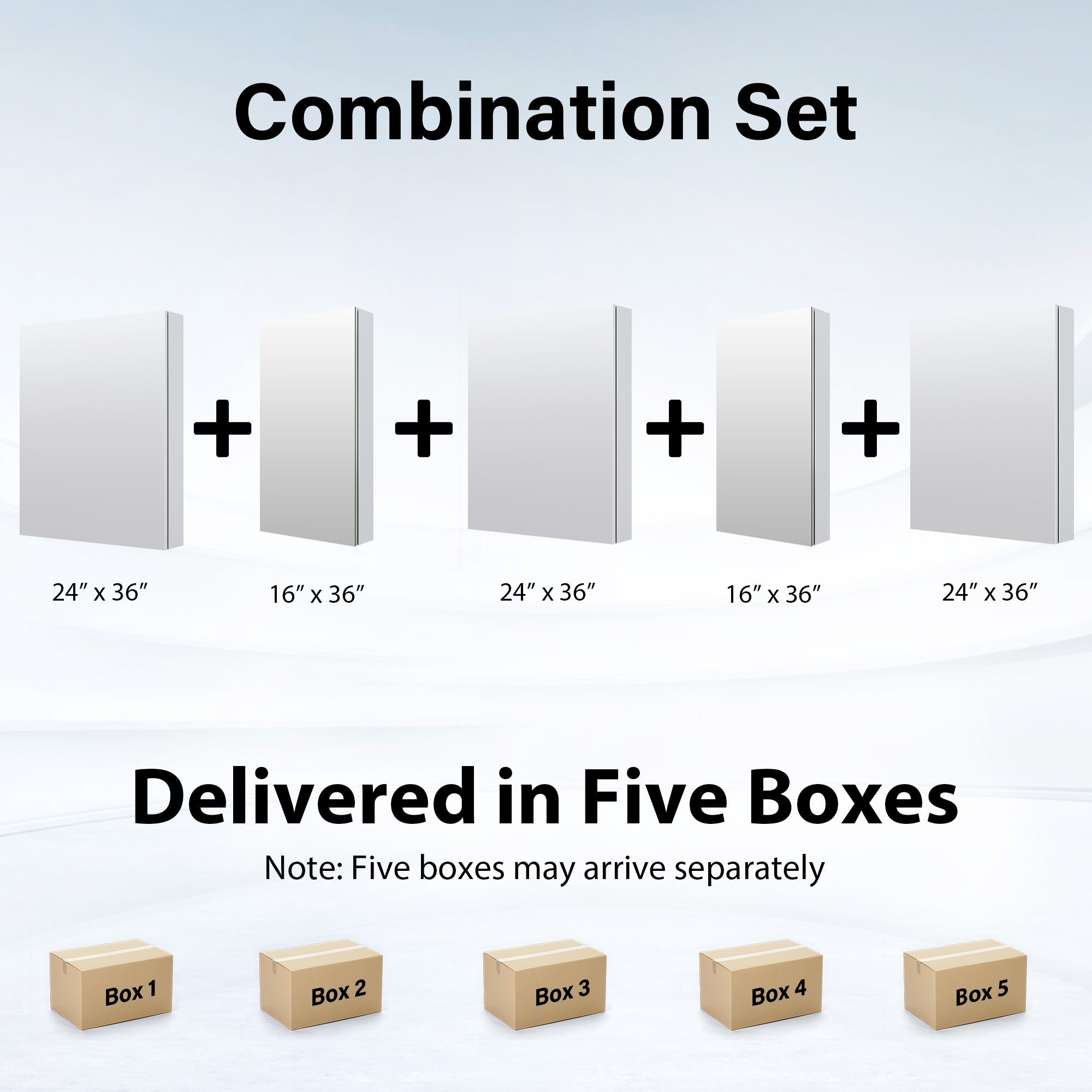 104 in. ×36 in. Copper-Free Tri-Views Mirror Medicine Cabinet with Adjustable Shelves and 5 Swing Doors