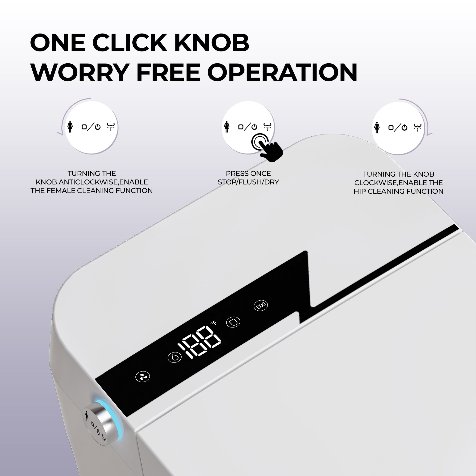 Smart Bidet Toilet with One-Click Knob, Foot Sensor Function, Auto Flush, LED Display in White