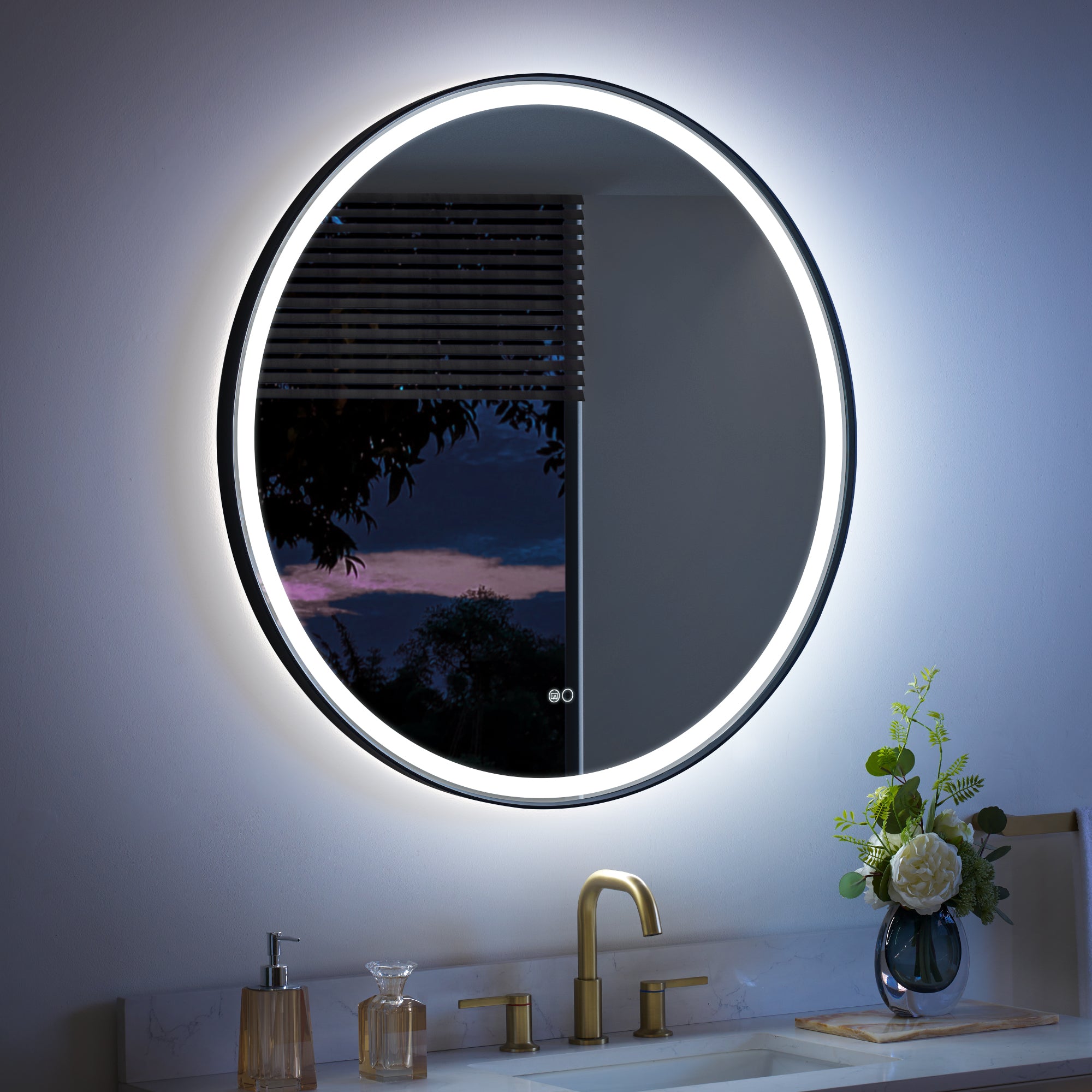 36 in. W x 36 in. H Framed Round LED Light Bathroom Vanity Mirror in Matte Black