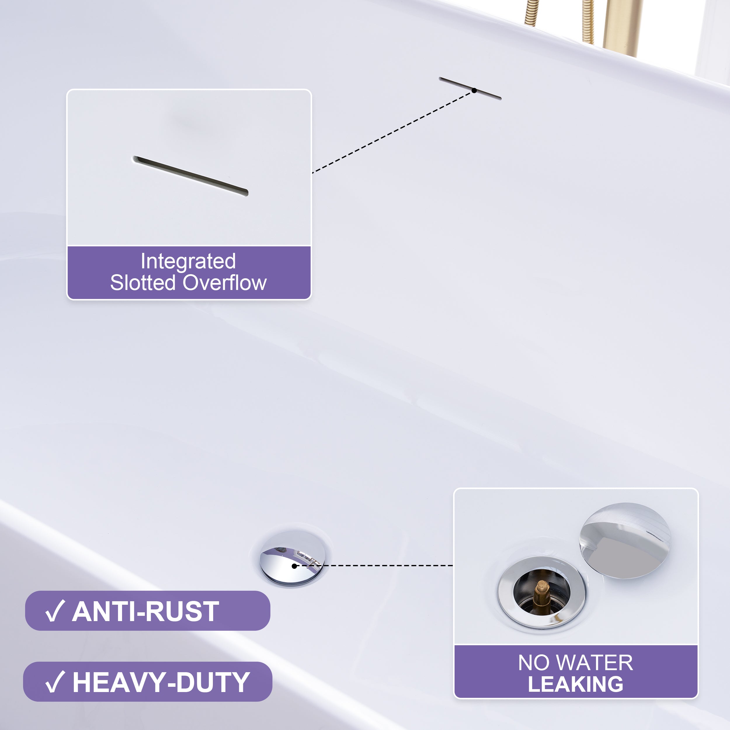 67" Freestanding Glossy White Acrylic Bathtub with Integrated Overflow and Chrome Drain