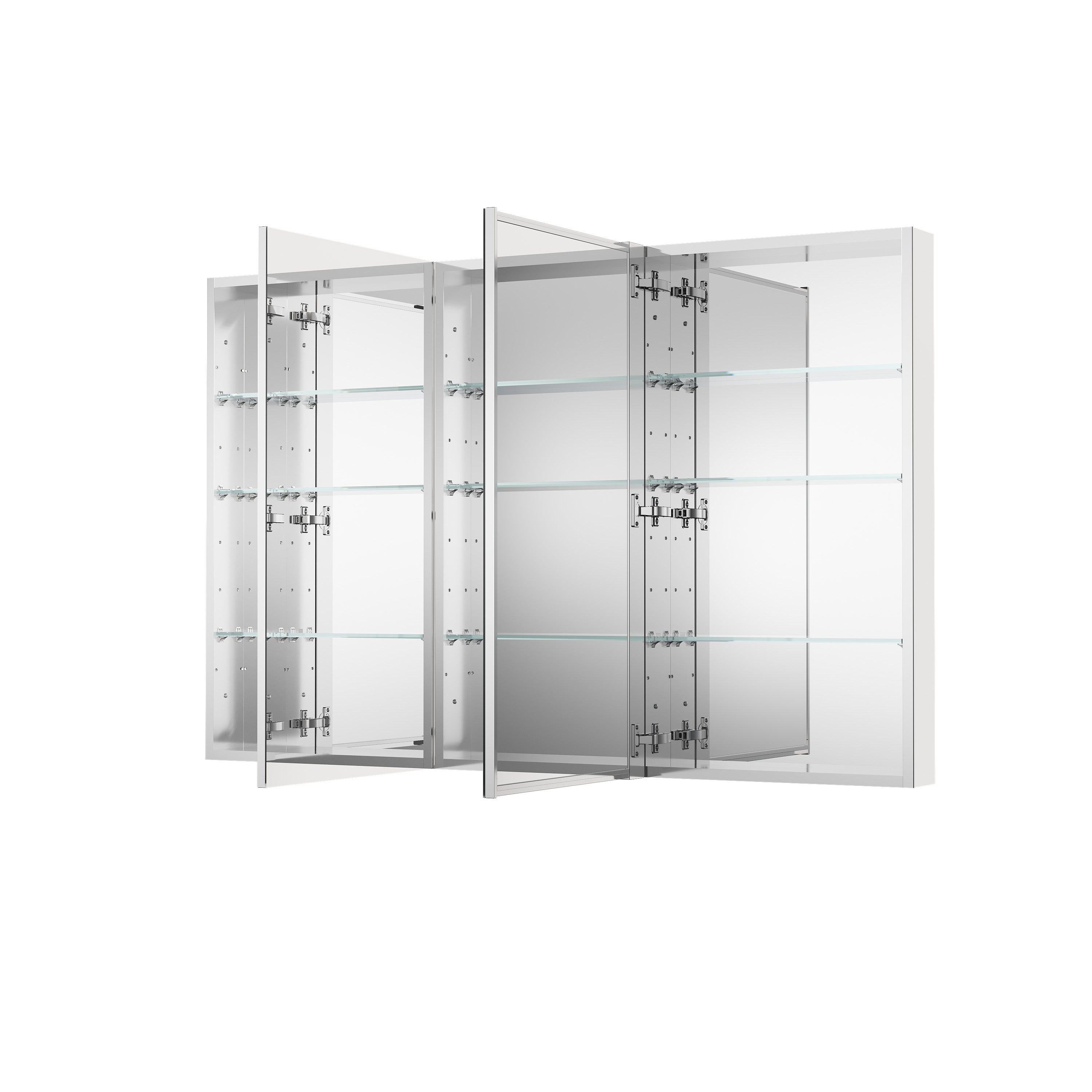 56 in. ×36 in. Copper-Free Tri-Views Mirror Medicine Cabinet with Adjustable Shelves and 3 Doors