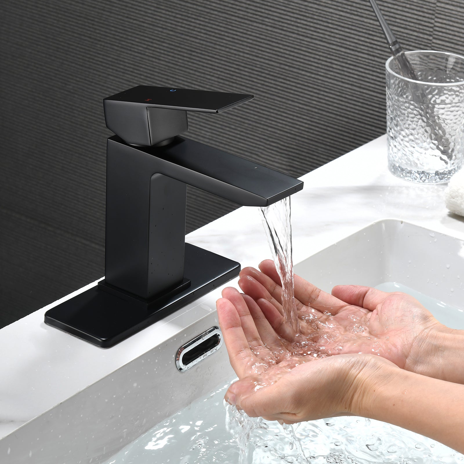 Single Handle Single Hole Bathroom Sink Faucet with Pop-Up Drain and Deck Plate