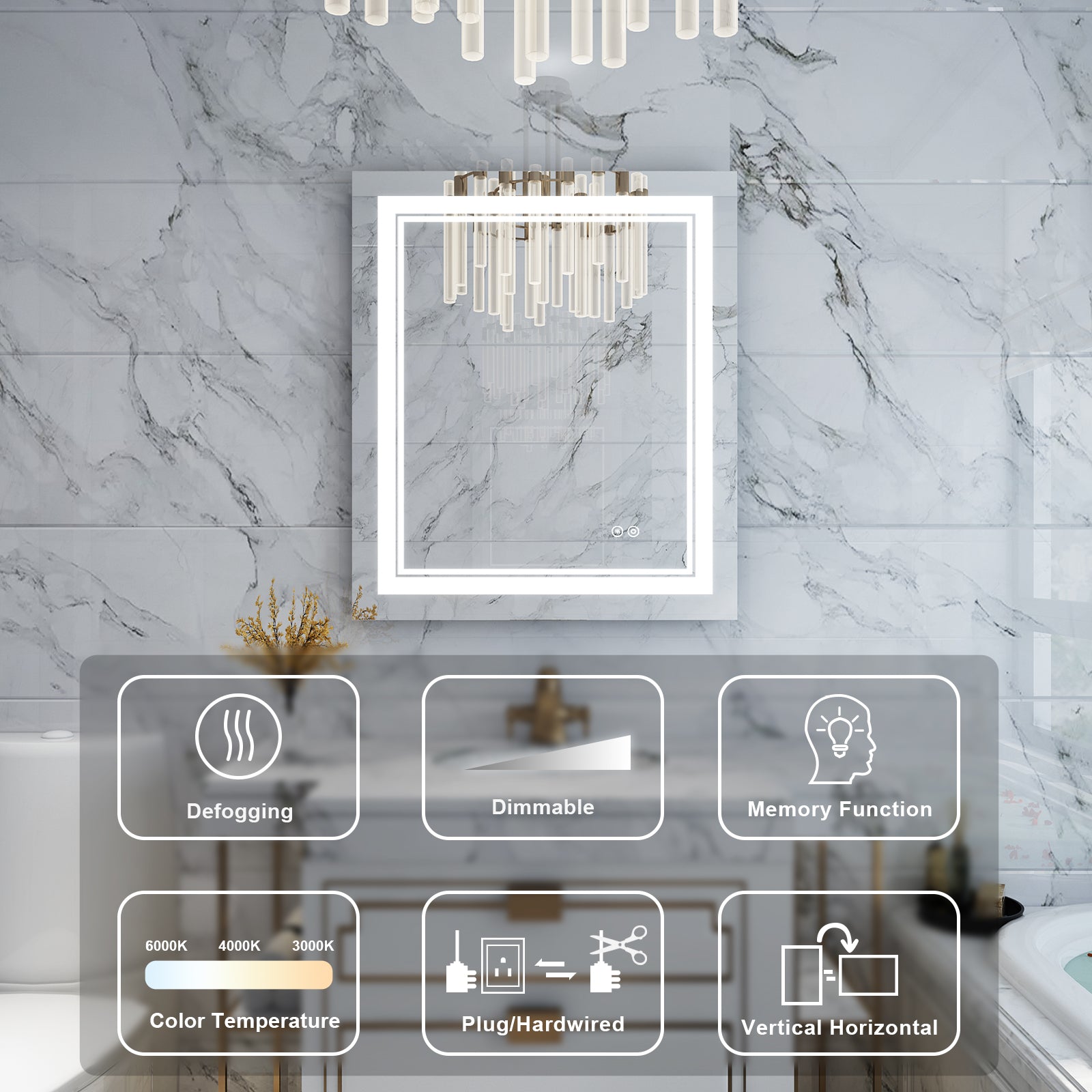 Anti-Fog LED Light Dimmable Bathroom Vanity Mirror