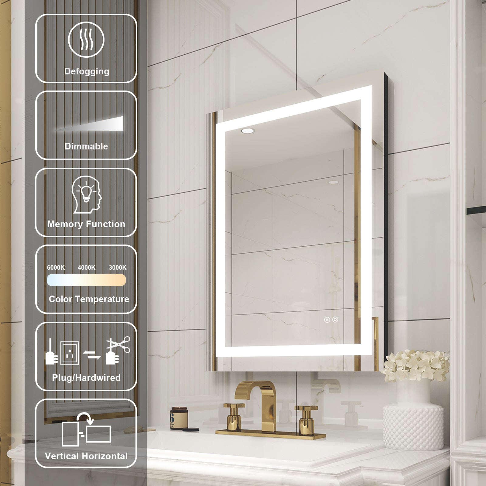20 in. W x 28 in. H Rectangular Frameless Bathroom Mirror with Anti-Fog in Aluminum