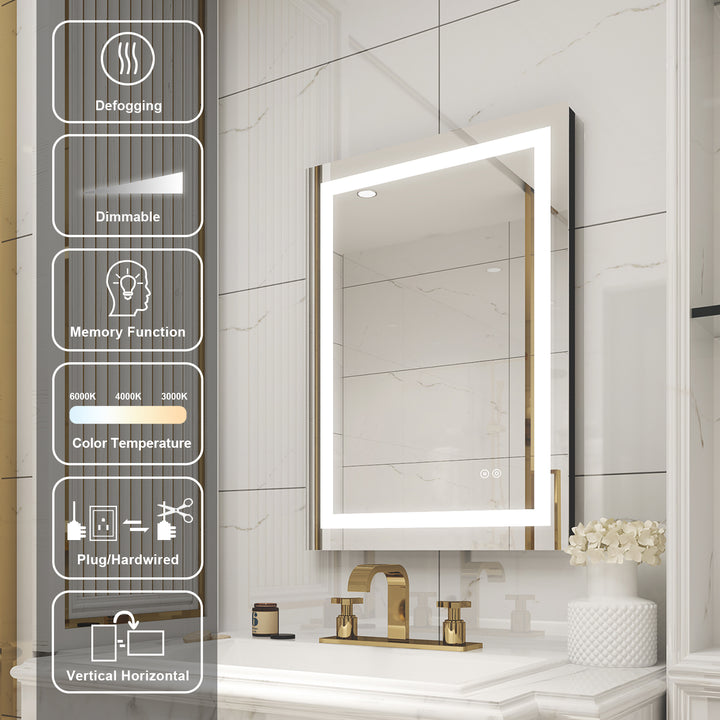 20 in. W x 28 in. H Rectangular Frameless Anti-Fog LED Light Bathroom Vanity Mirror in Aluminum
