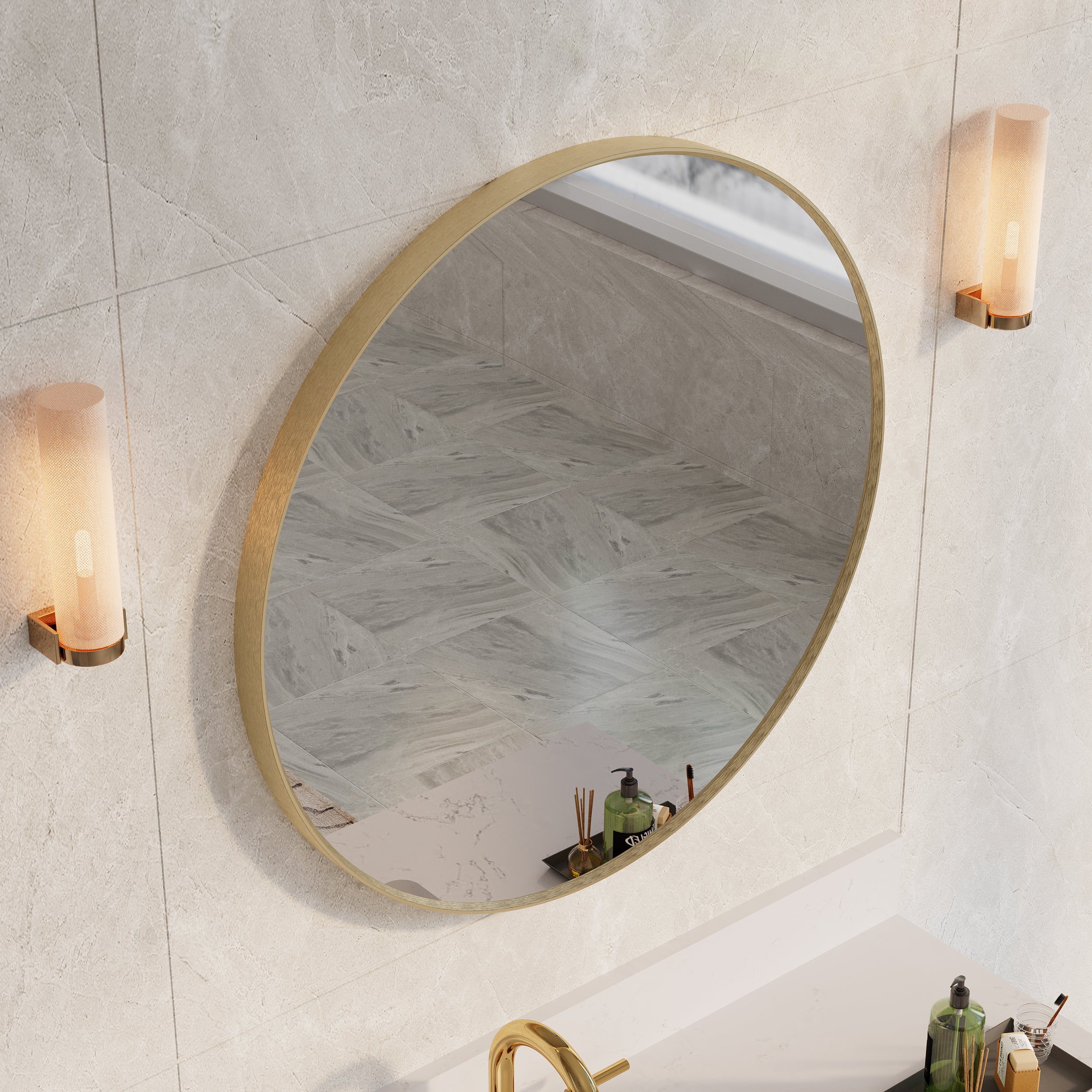 28 in. W x 28 in. H Modern Bathroom Mirror Round Framed Aluminum Wall Mirror Brushed Gold